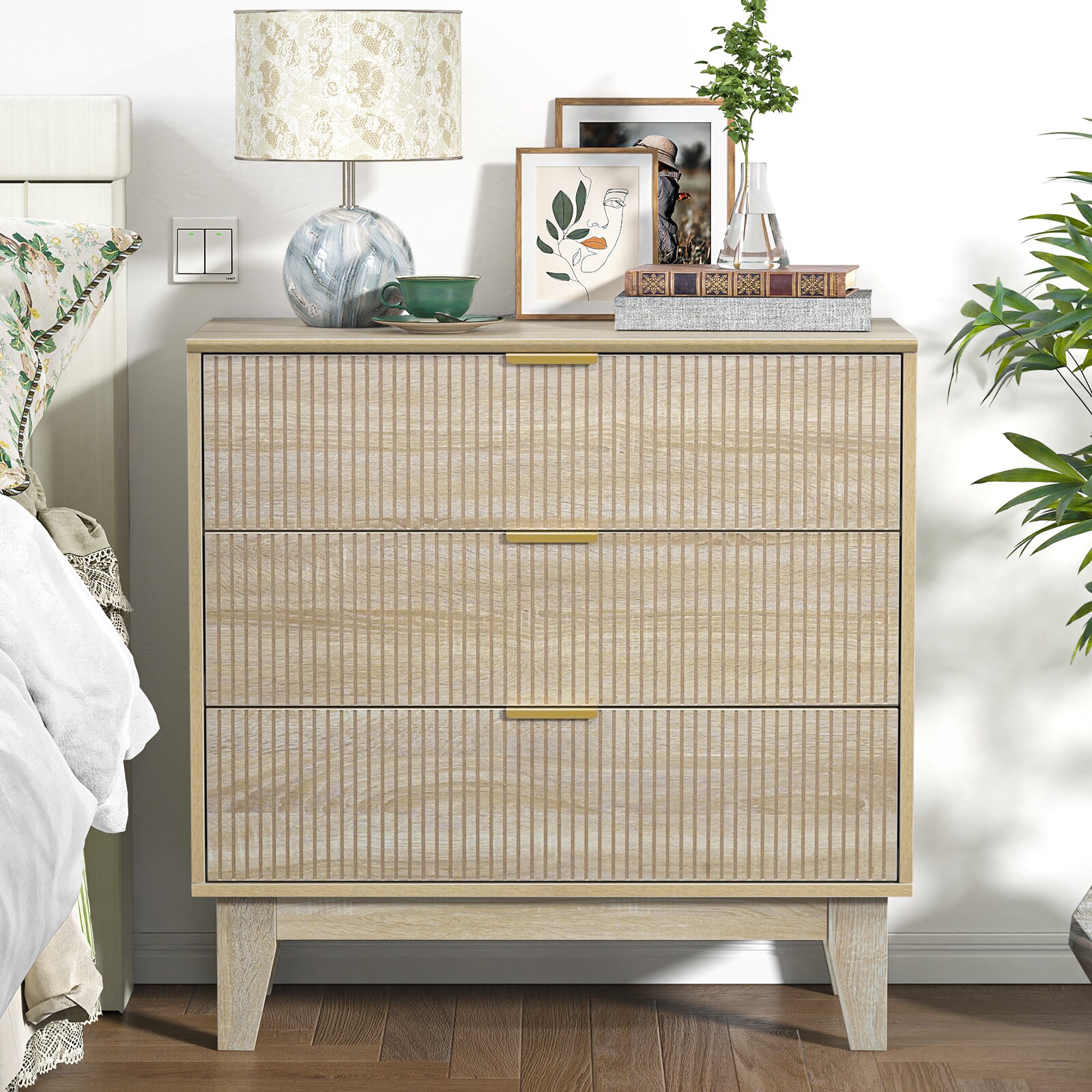 Delarpo H0113 Marcia Oak Natural Wood 3 -Drawer Standard dresser