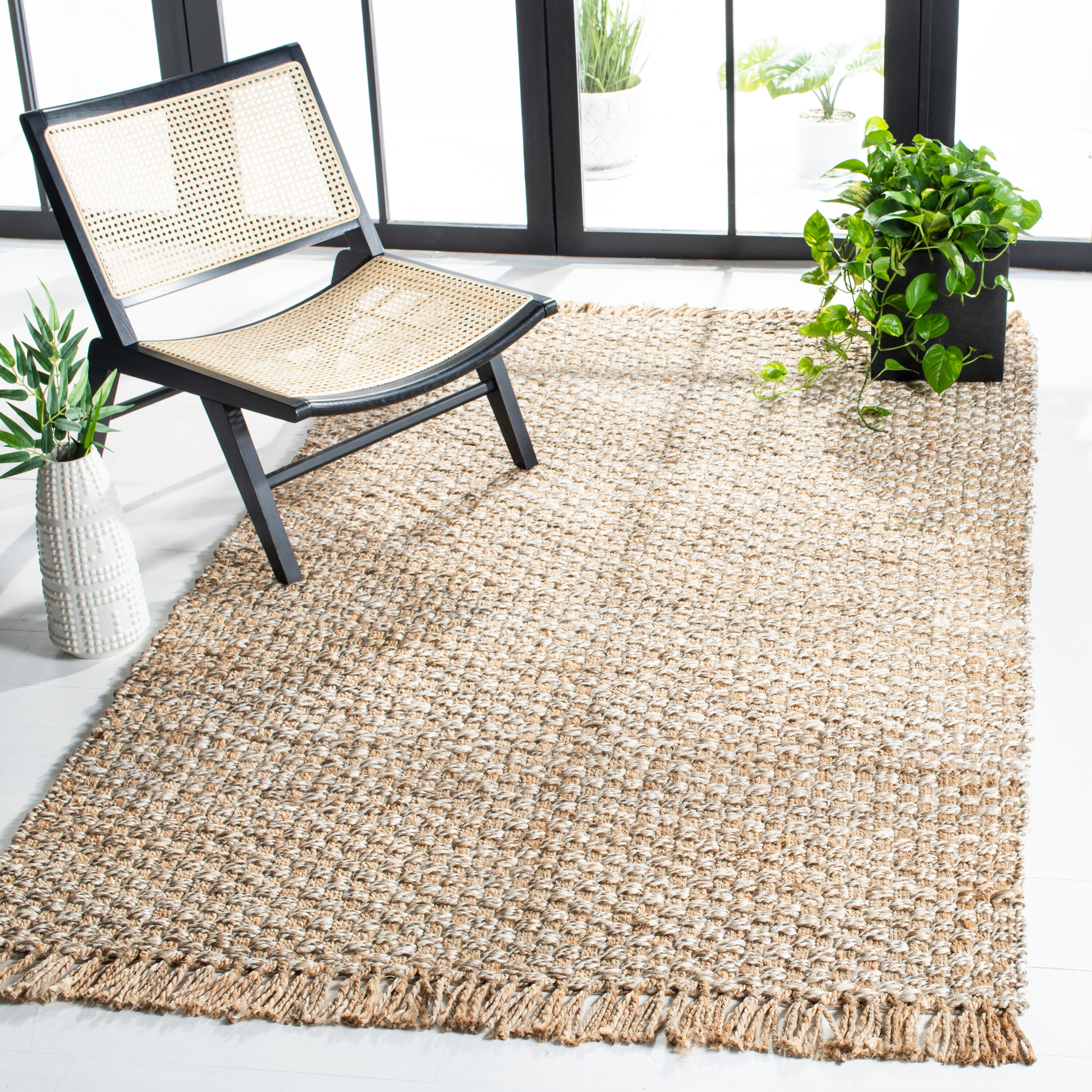 Safavieh NF868B-4 Natural Fiber Port 4 x 6 (ft) Jute Natural/Gray Rectangular Indoor Solid Coastal Area rug