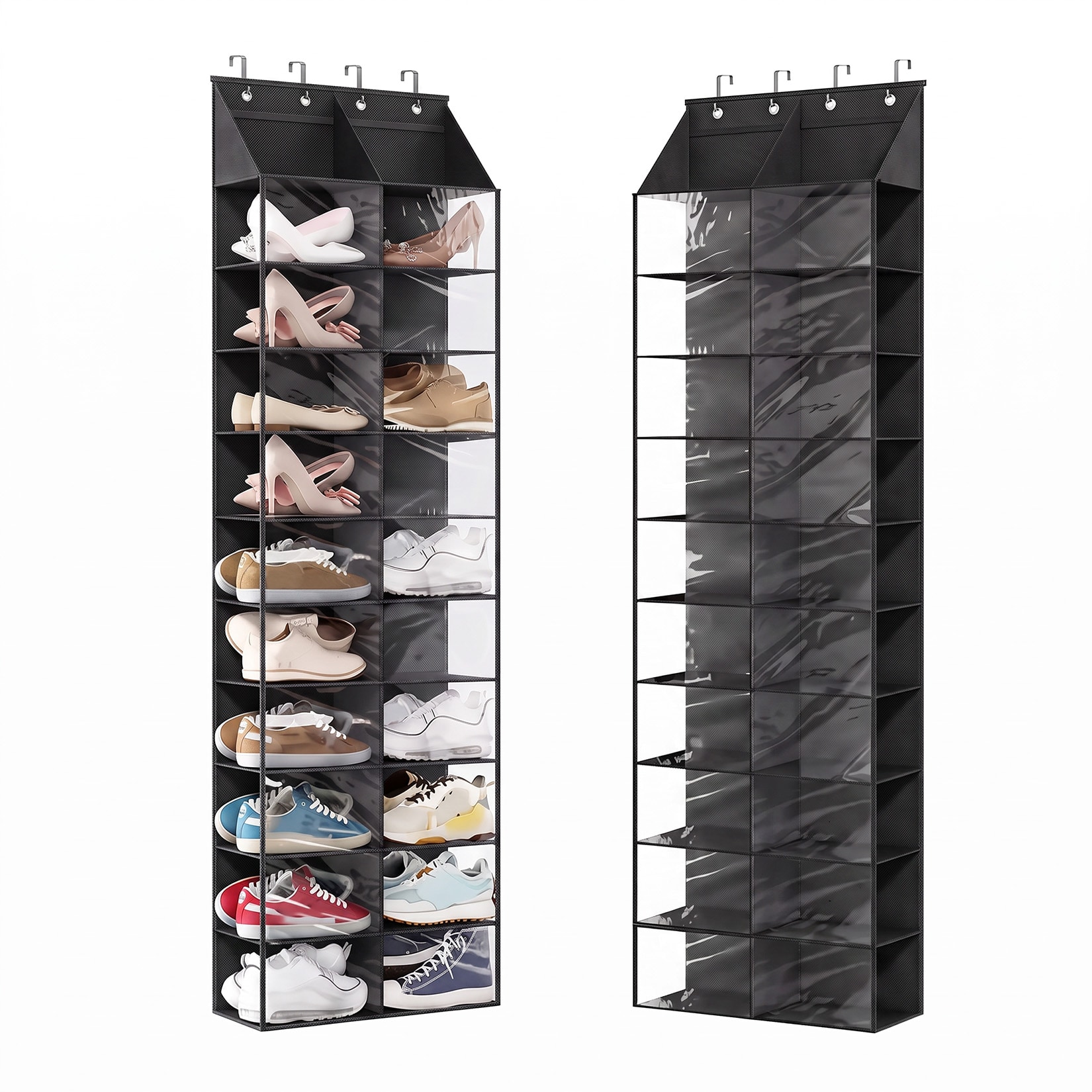 Garvee Over The Door Organizer 20 Large Pockets Double Row 600D Oxford Fabric Heavy Duty Hanging Storage for Shoes Toiletries Closet Bathroom Bedroom Black - 1 Pack