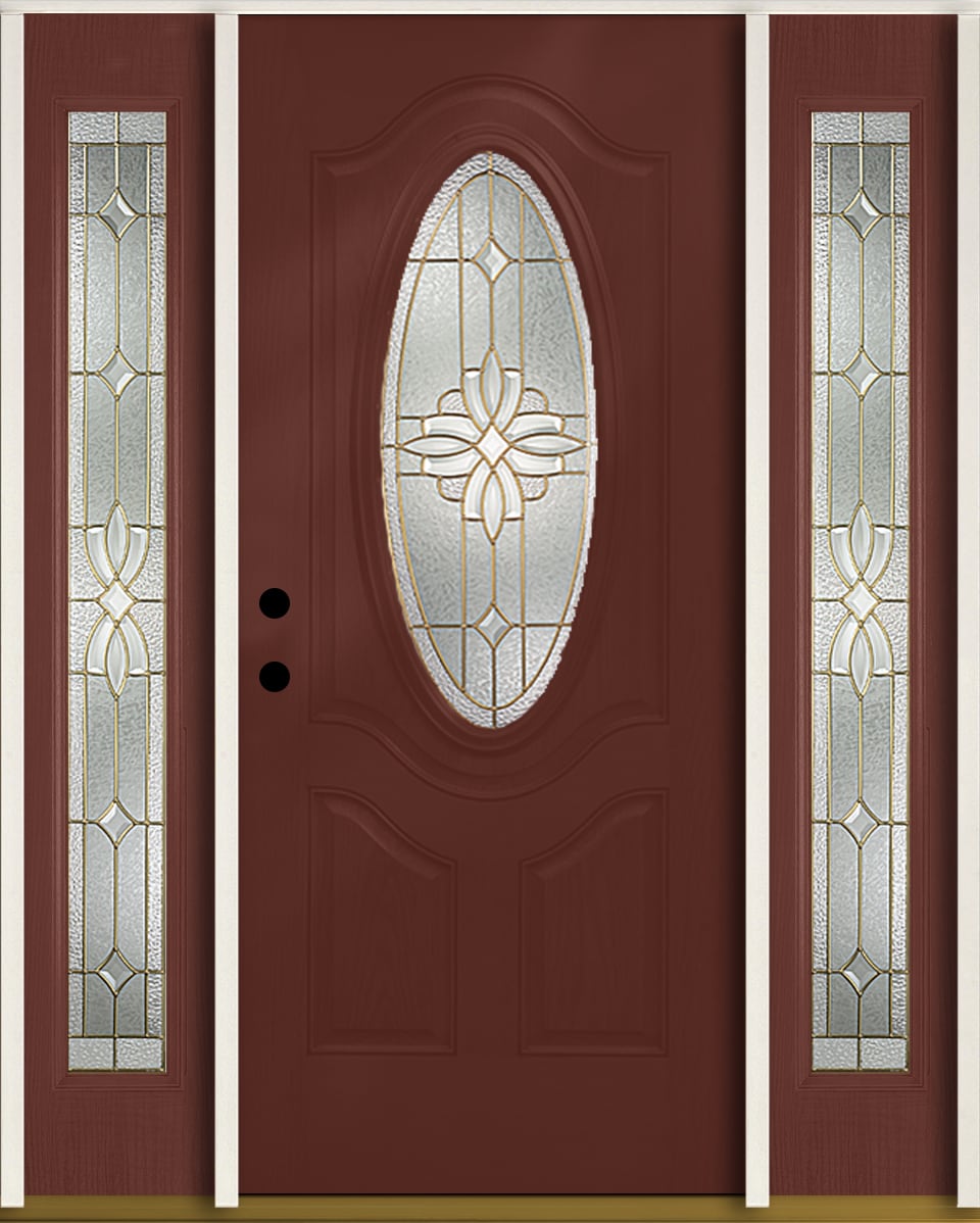 RELIABILT LO841857 Laurel 60-in x 80-in x 4-9/16-in Fiberglass Oval lite Right-hand inswing Wineberry Stained Prehung Front Door with Sidelights Insulating core