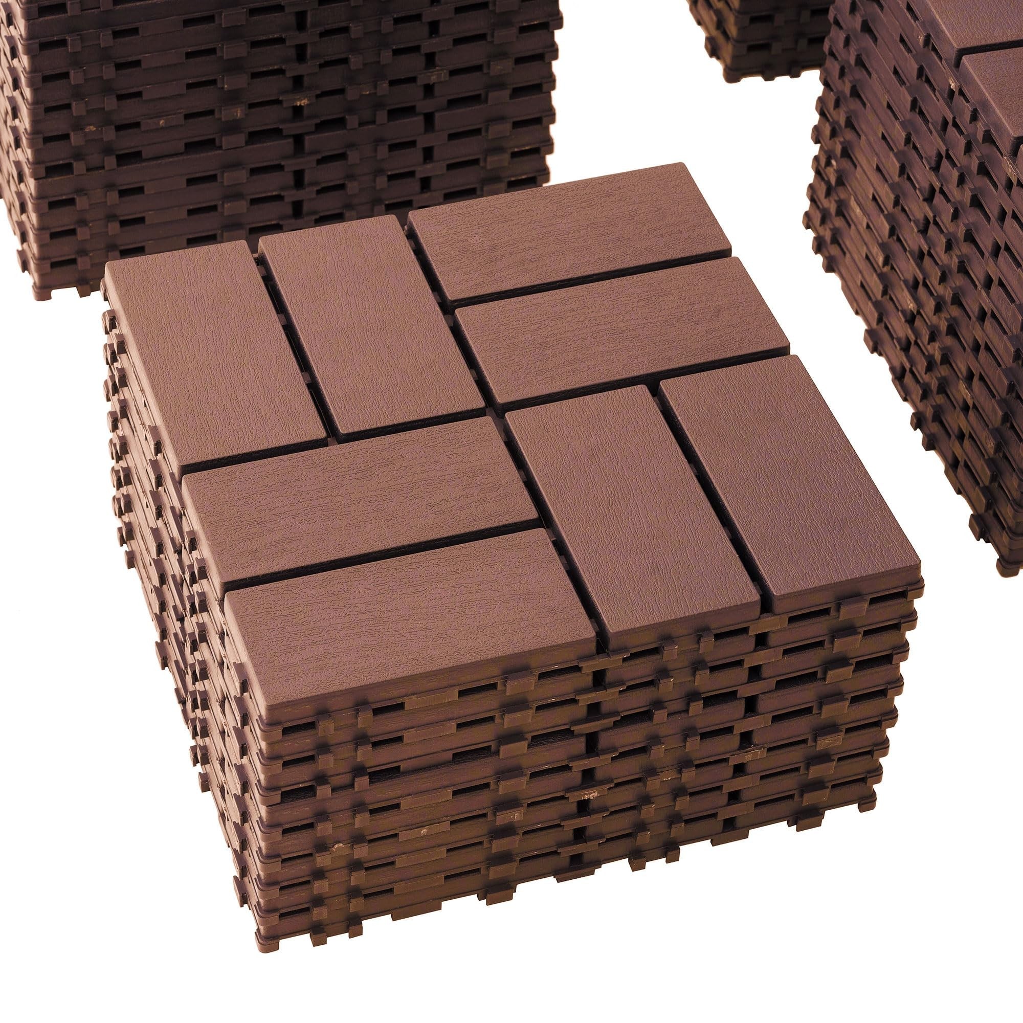 Numhew 12x12 in 44-Piece Red Brown Grid Interlocking Deck Tiles