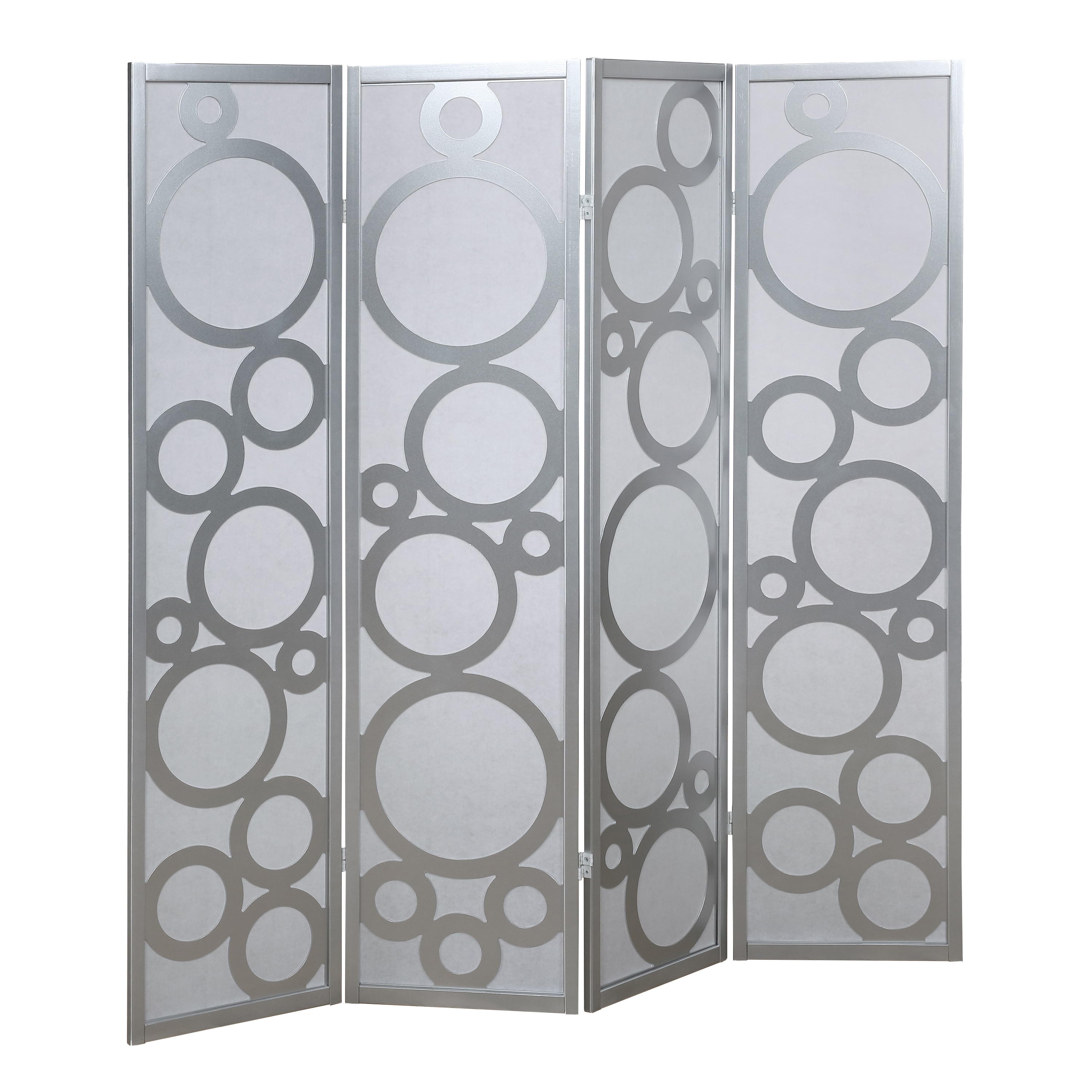 Roundhill Furniture RD045SL 4 -Panel Silver Fabric Folding Transitional Style Room Divider