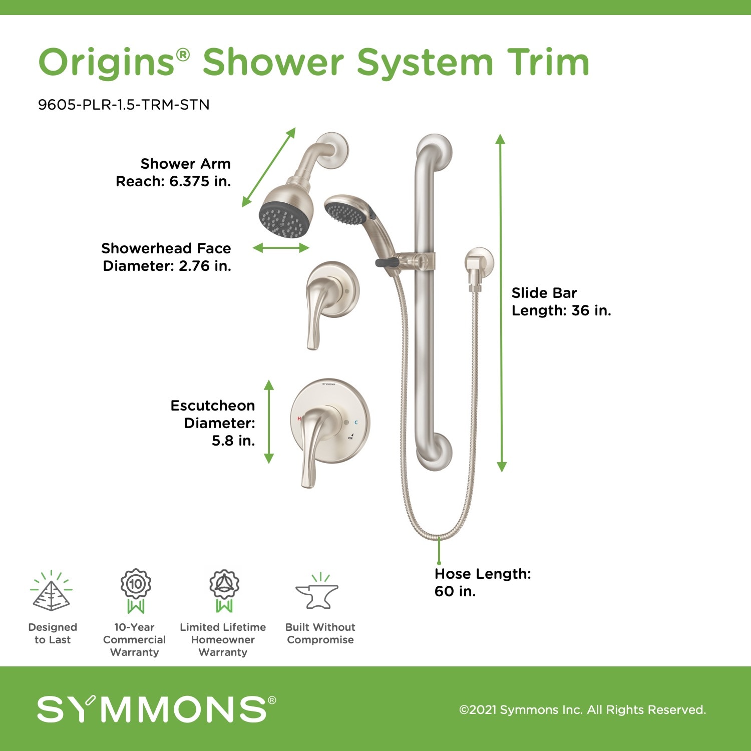 Symmons 9605-PLR-1.5-TRM-STN Tub-Shower-Faucets - View #2