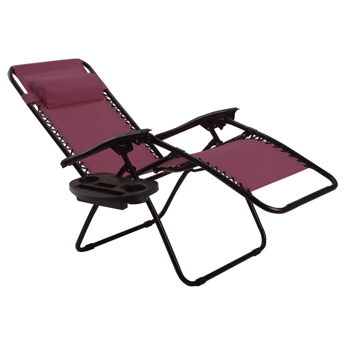 Wine Red Steel Frame Zero Gravity Lounger Set with Cushions