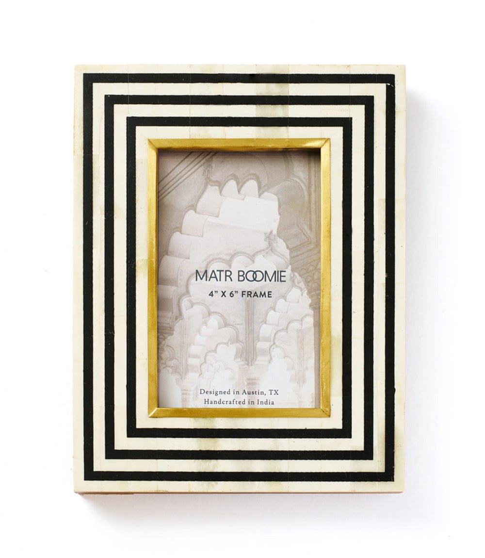 Matr Boomie  Rajiva 4x6 Black Cream Carved Bone Picture Frame