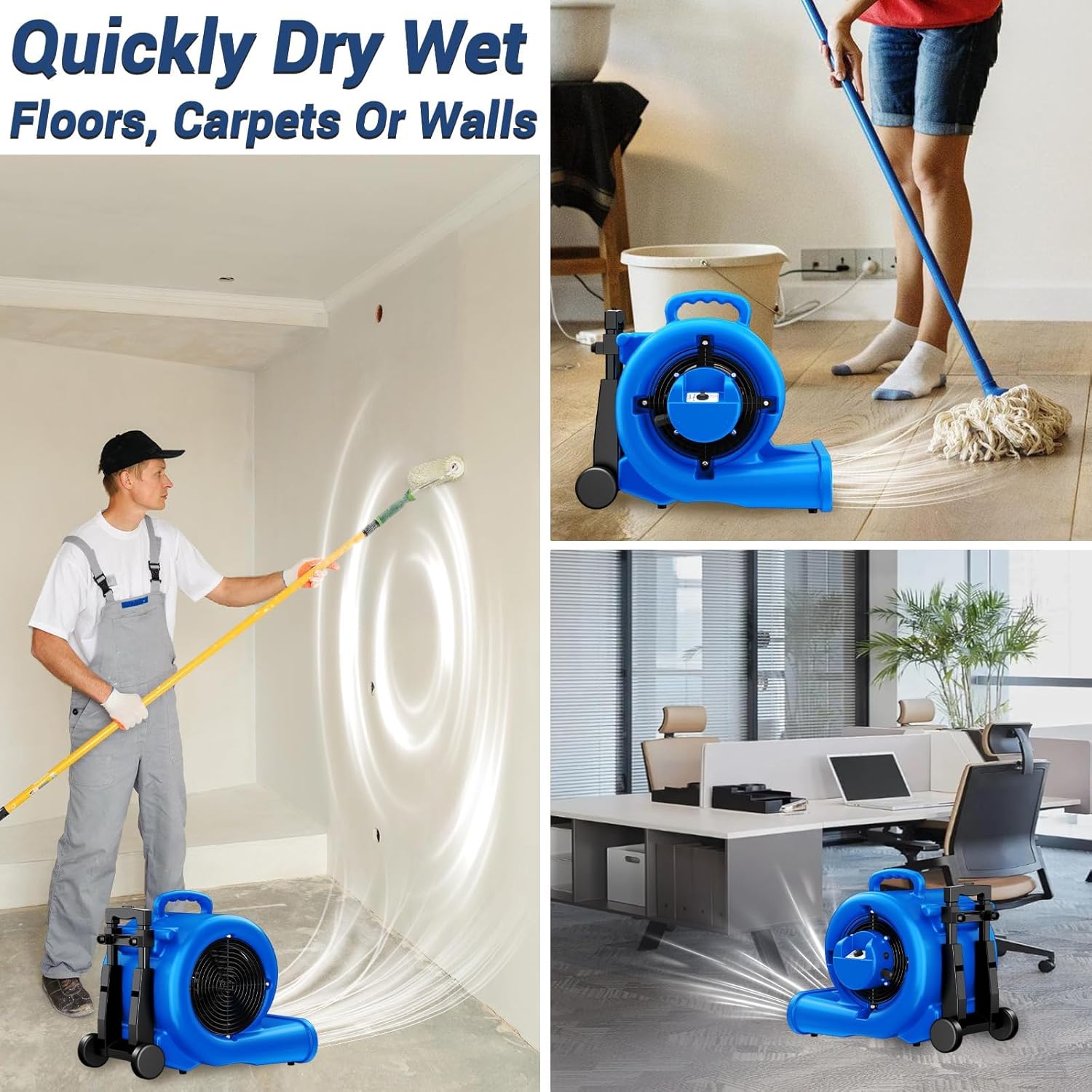 Silvel All-Purpose Air Mover 850W 3000-CFM 3-Speed Floor Blower Fan and Carpet Dryer for Indoor and Outdoor Use with Daisy Chain GFCI and 15-ft Cord Sansujyuku sansujyuku.com