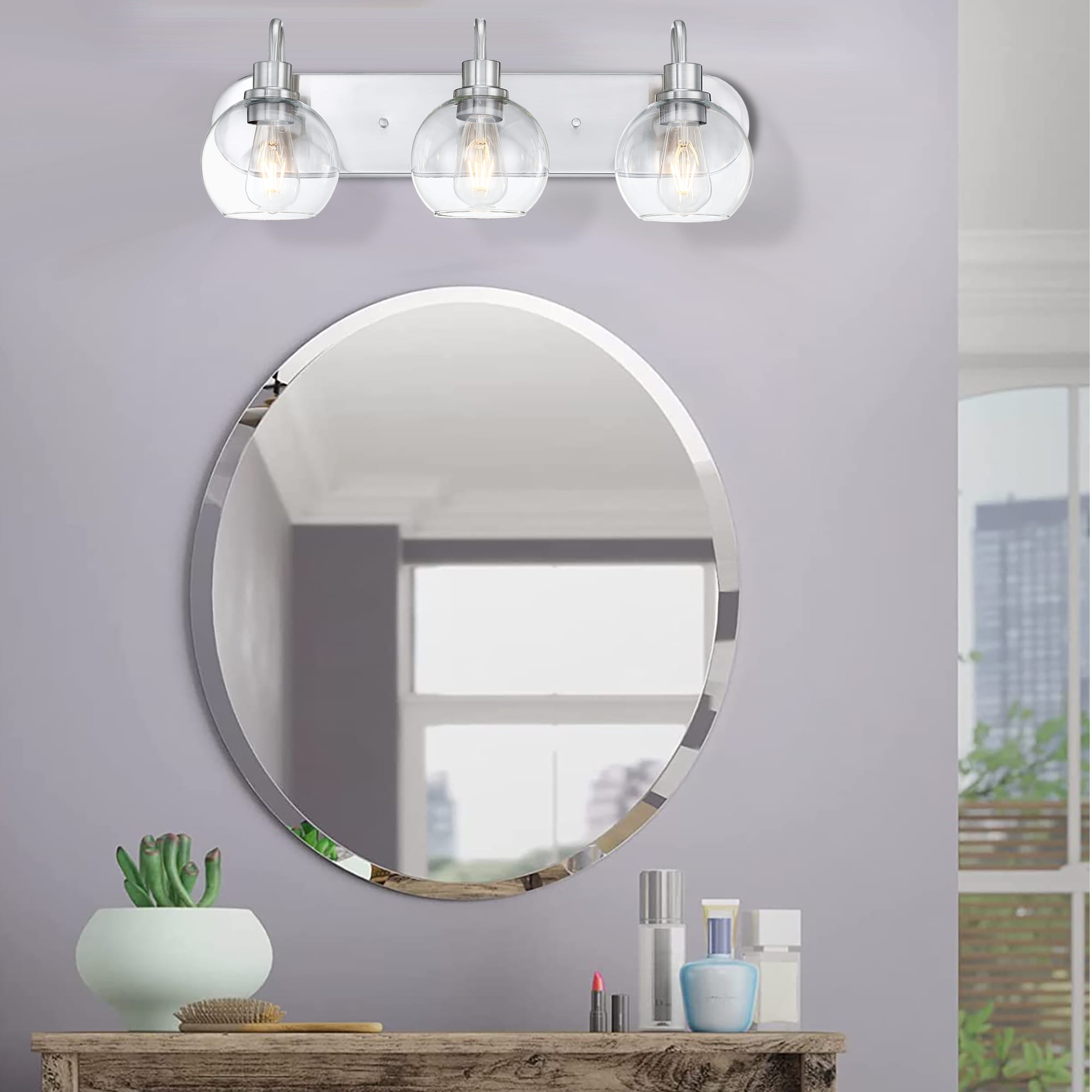 Hukoro Vanity Light 24.02-in 3-Light Brushed Nickel Modern/Contemporary ...