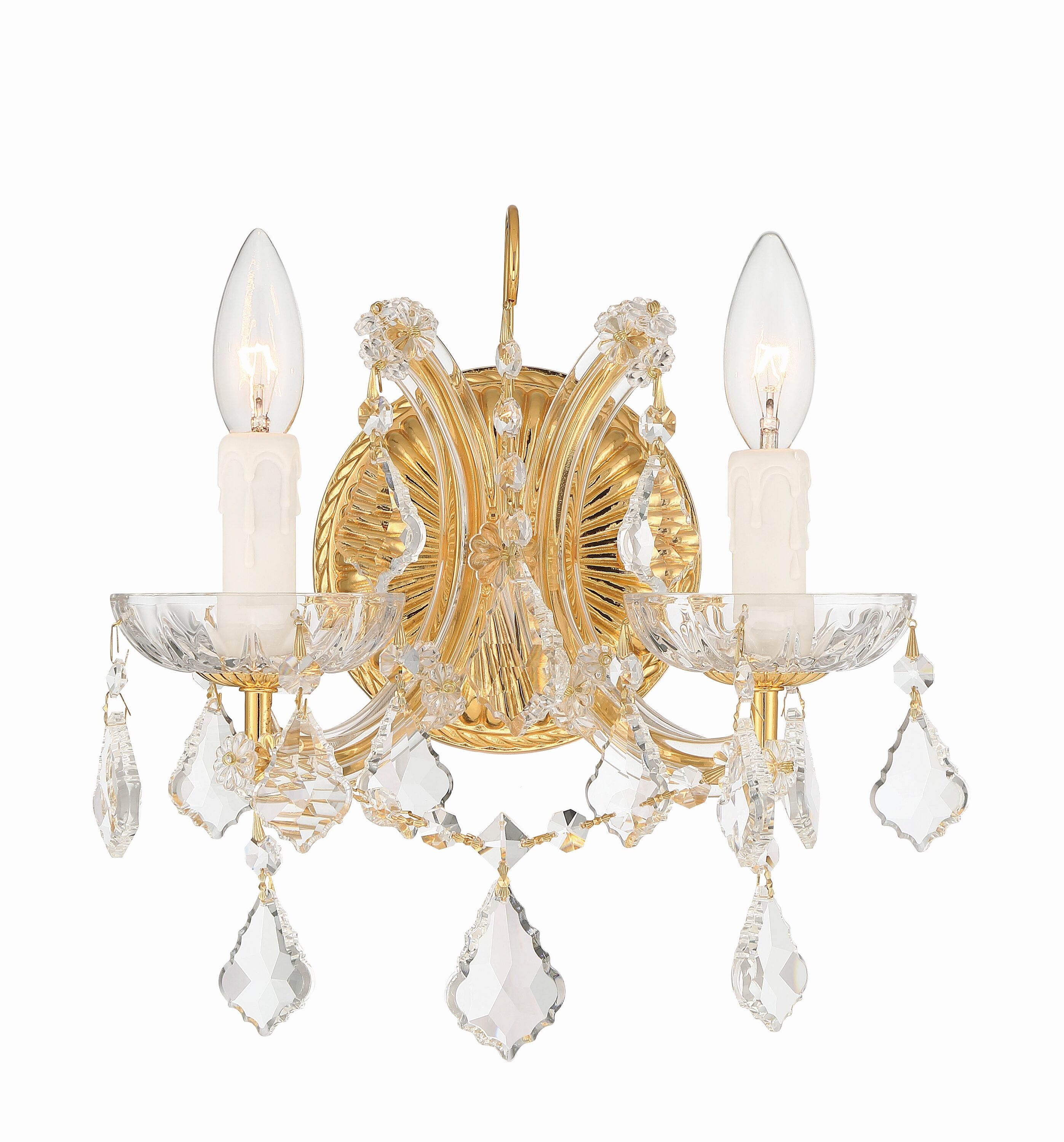 Crystorama 4472-GD-CL-MWP Maria Theresa 10.5-in W 2 -Light Polished Gold Wall Sconce