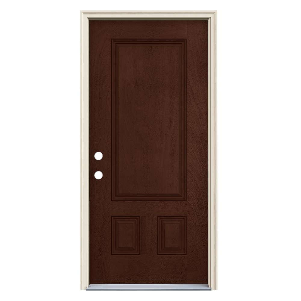 JELD-WEN LOWOLJW231600009 36-in x 80-in x 4-9/16-in Fiberglass No glass Right-hand inswing Coffee Bean Stained Prehung Front Door with Brickmould Insulating core