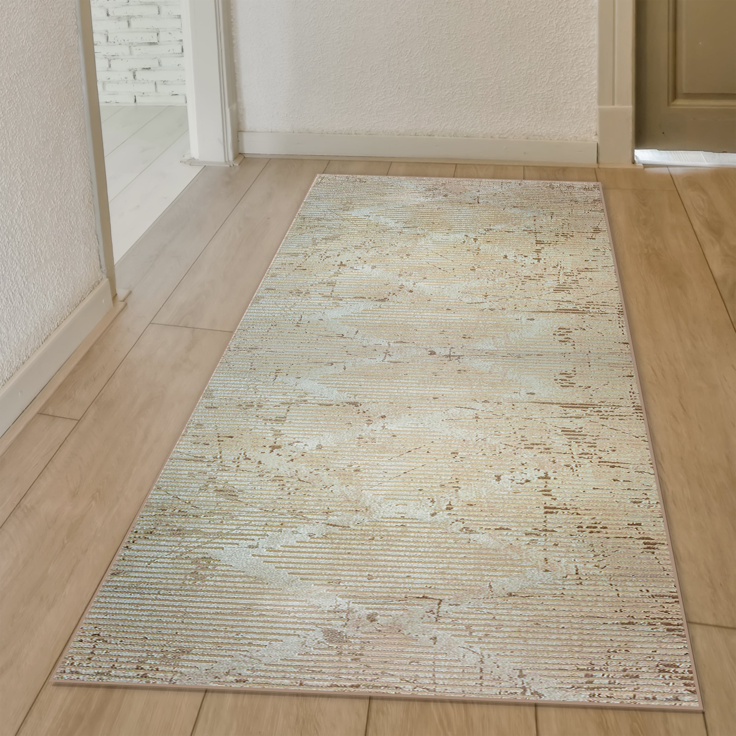 Radici USA 1230/1004/BEIGE Davide 2 x 8 (ft) Loomed Polypropylene Beige Rectangular Indoor Geometric Mid-Century Modern Runner rug