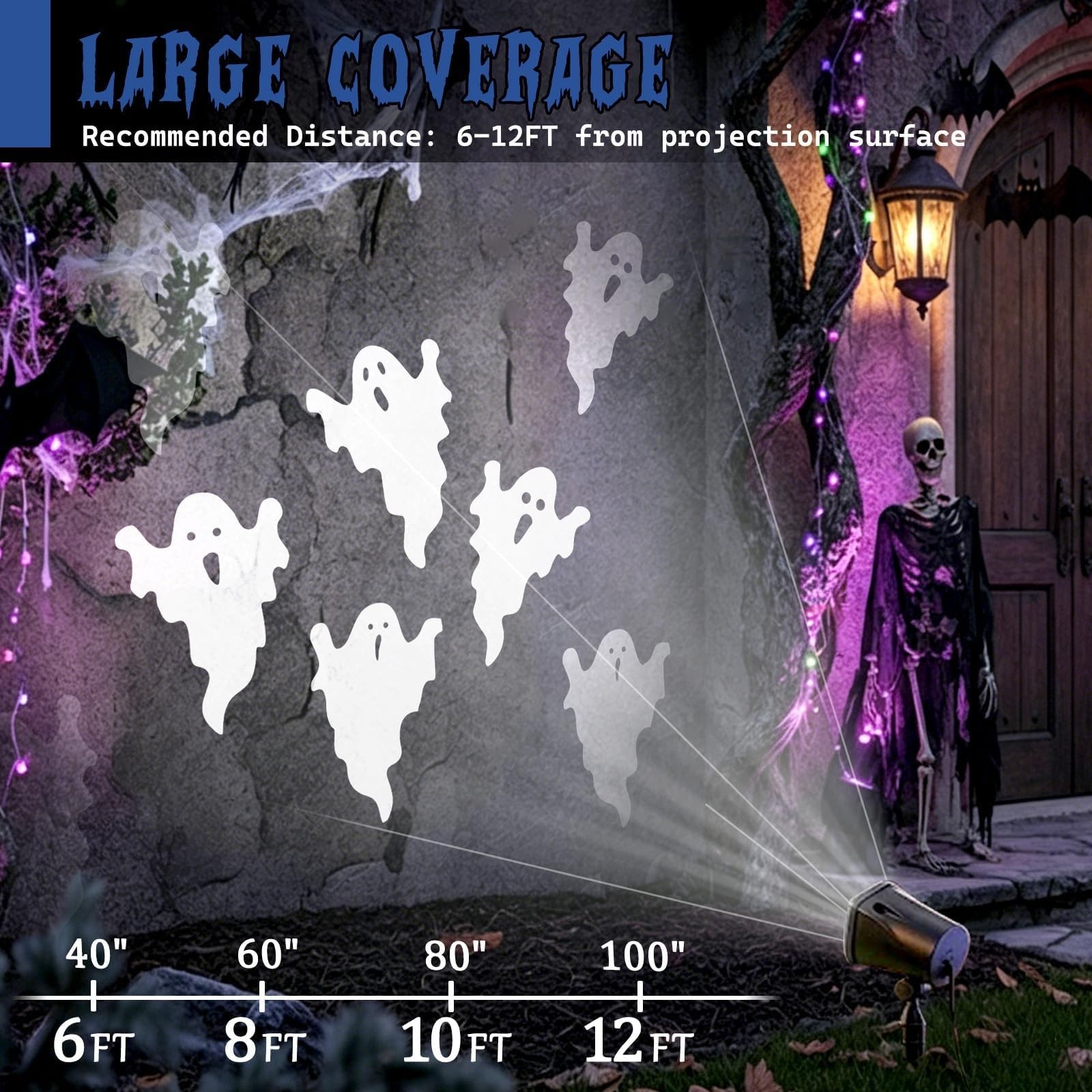 Ansunfa Halloween Ghost Projector Light Rotating White Spooky Ghosts ...