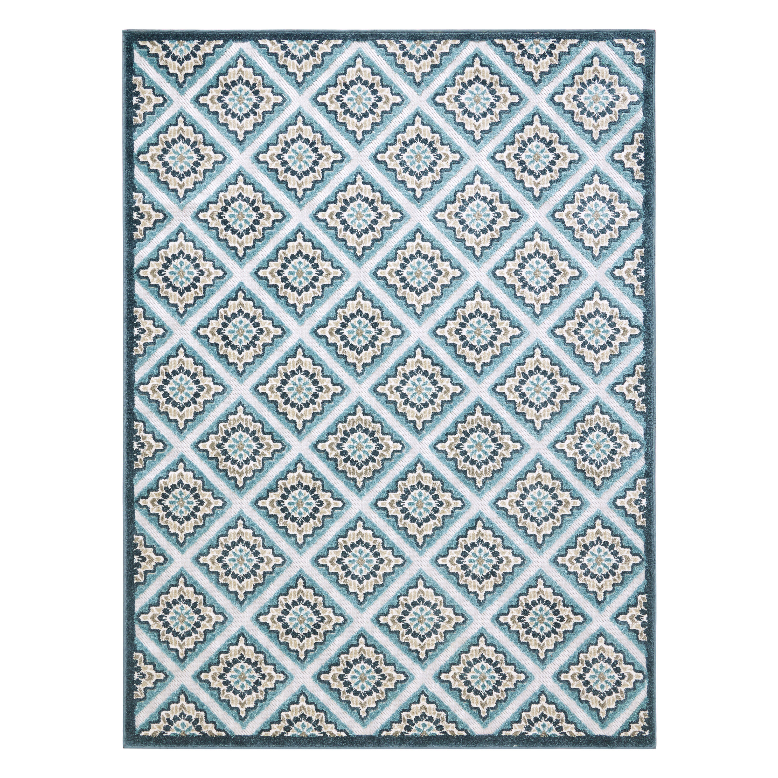 Town & Country Living 3-30257-336 4 x 5 (ft) Loomed Polyester Blue Multi Rectangular Indoor/Outdoor Geometric Area rug