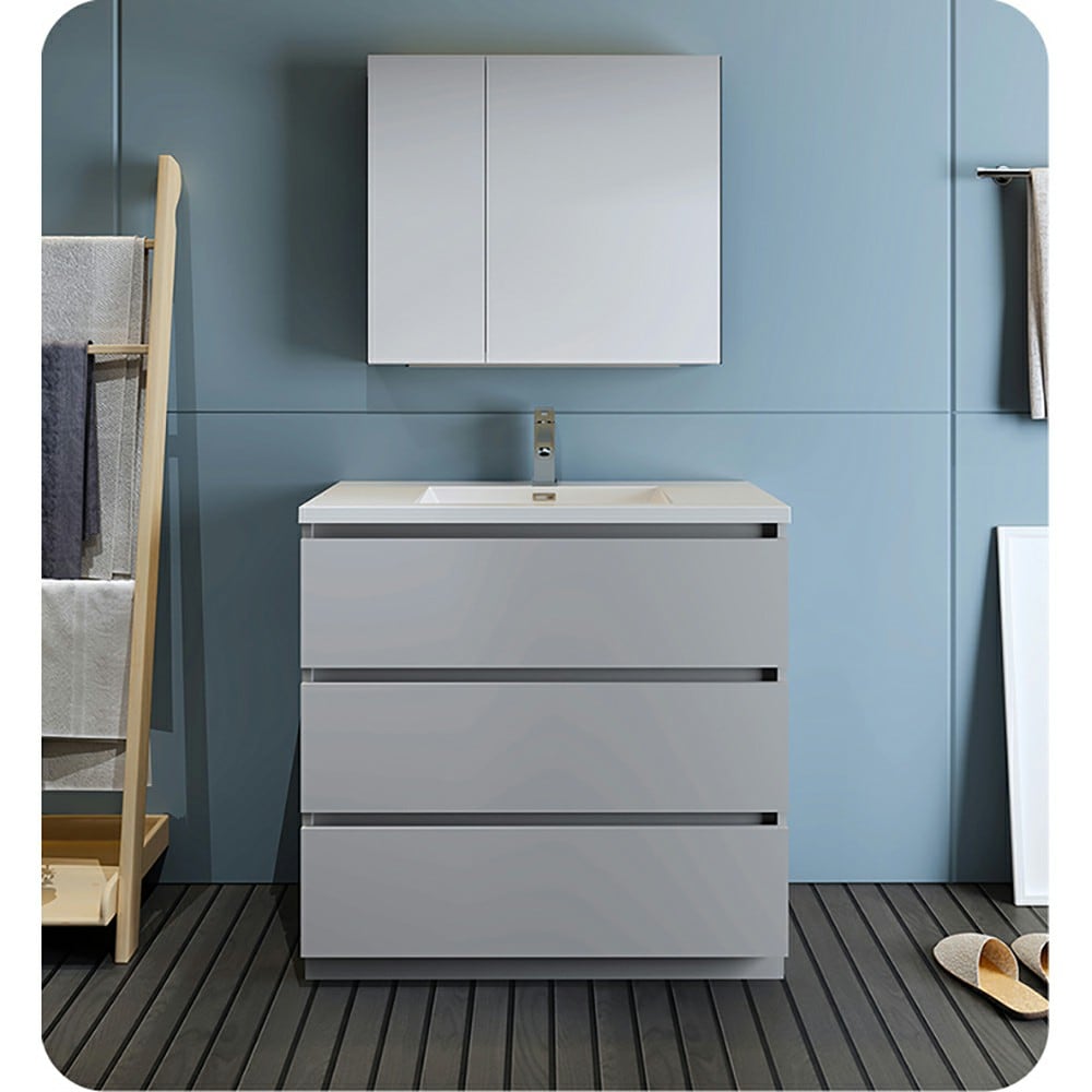 Fresca FCB9336GR-I Lazzaro 36-in Gray Single sink Bathroom Vanity with White Acrylic Top