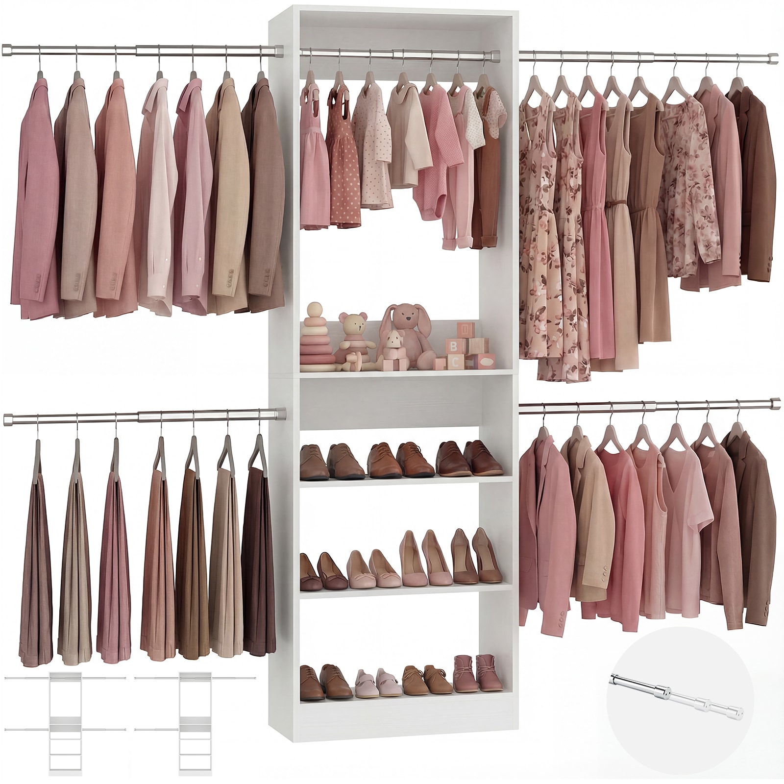 Aheaplus  2-ft to 12-ft W Tower system Solid Shelving Wood Closet System