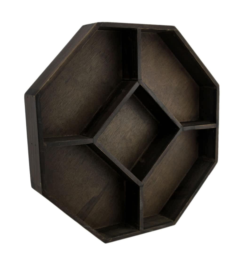 Zeckos Dark Brown Wooden Geometric Hexagon Crystal Display Shelf