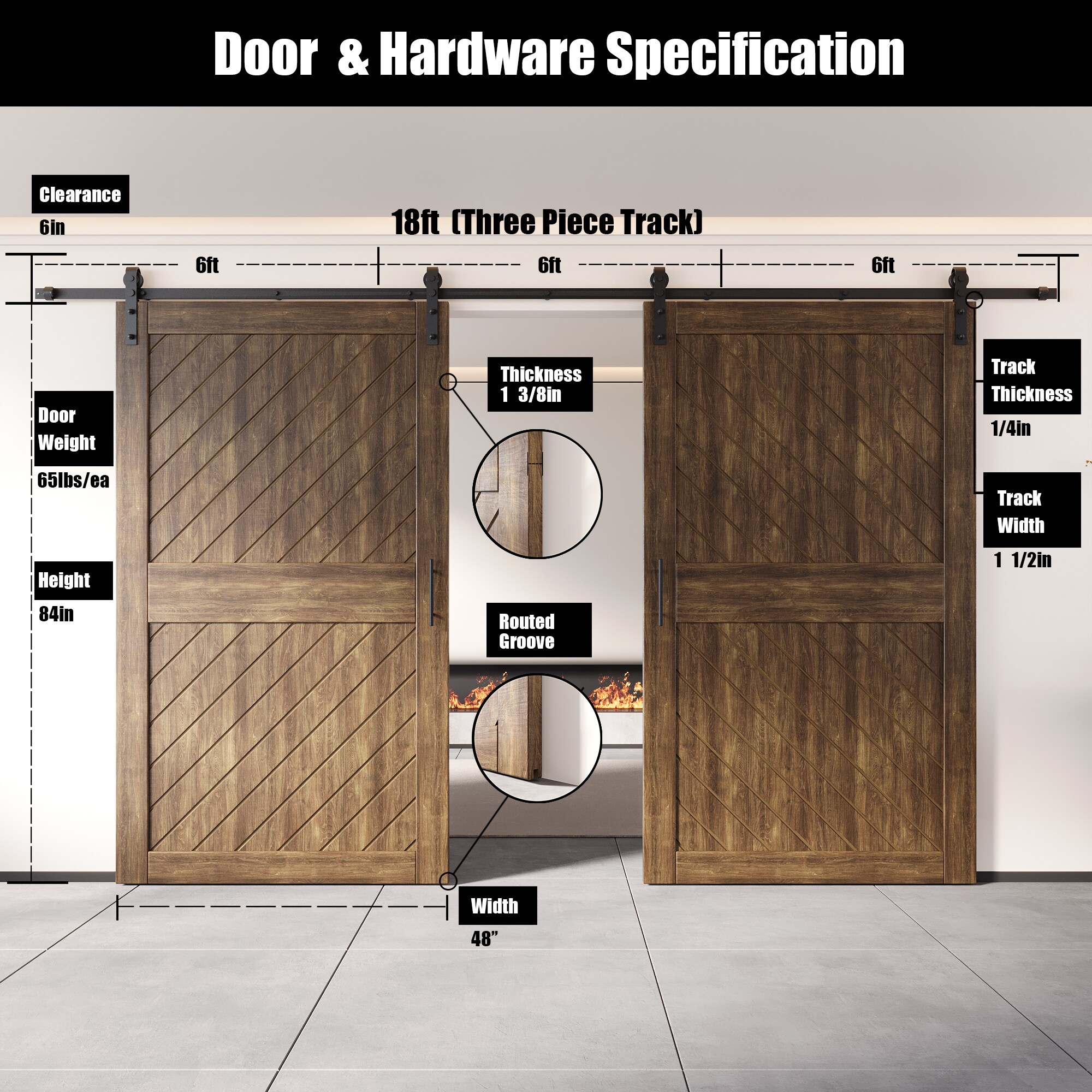HOMACER YT2H216C-XT1-4884-WA Barn-Doors - View #2