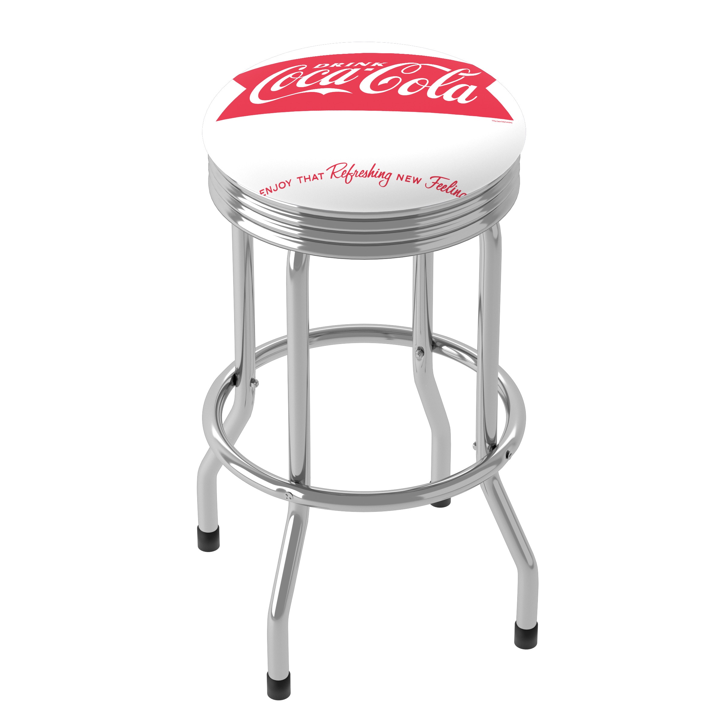 Trademark Gameroom COKE-1005-V8-TWN White and Red 2.5-in H Bar height (28-in to 33-in) Round Seat Upholstered Swivel Metal Bar Stool