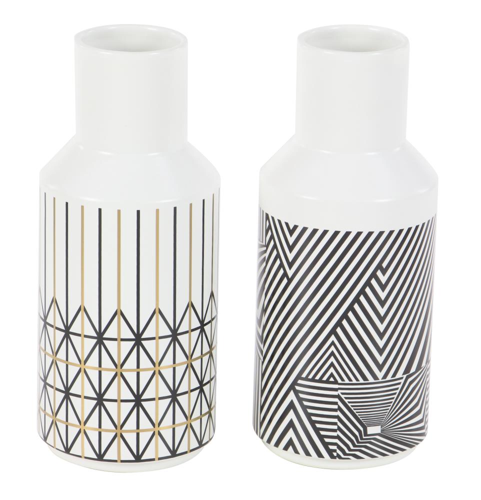 CosmoLiving by Cosmopolitan 28650 2-Pack Black Ceramic Glam Vase