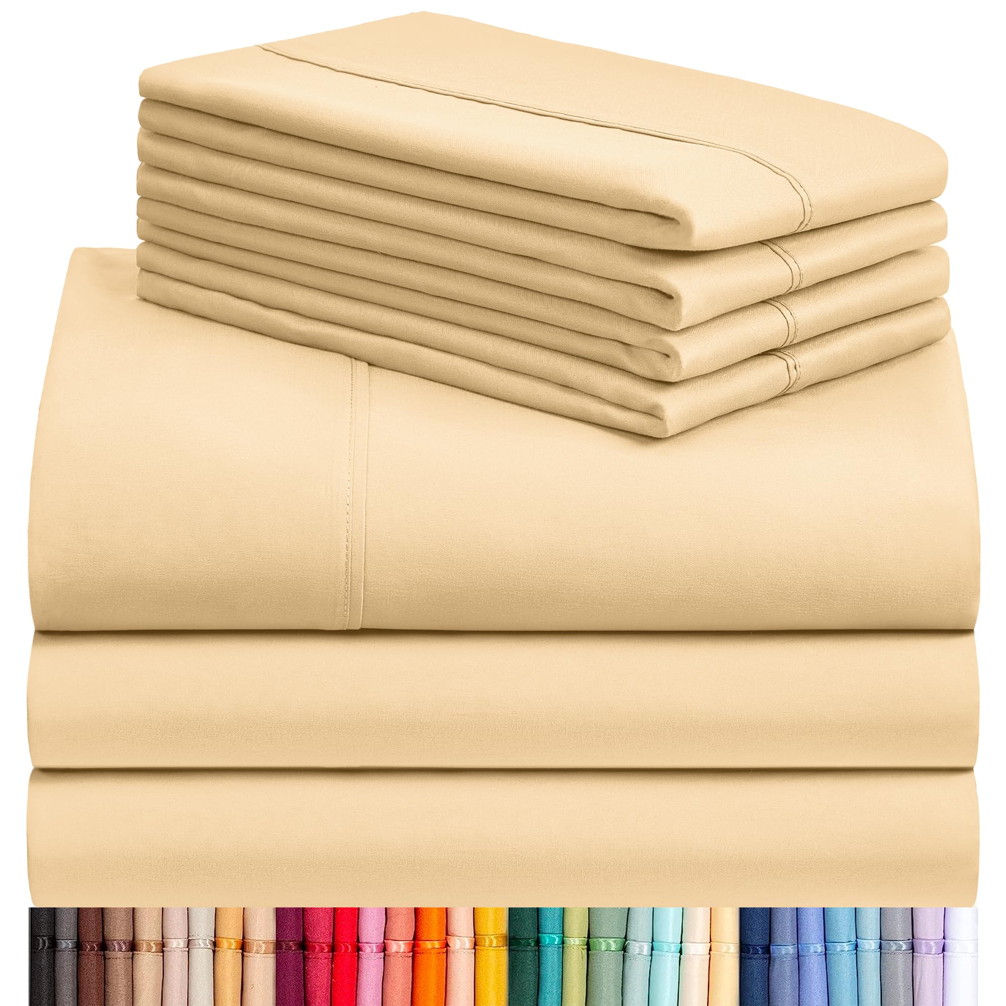 LuxClub B07WGQ2QXW 5 PC Butter Split King Silky Soft Cooling Deep Pocket Performance Sheet Set