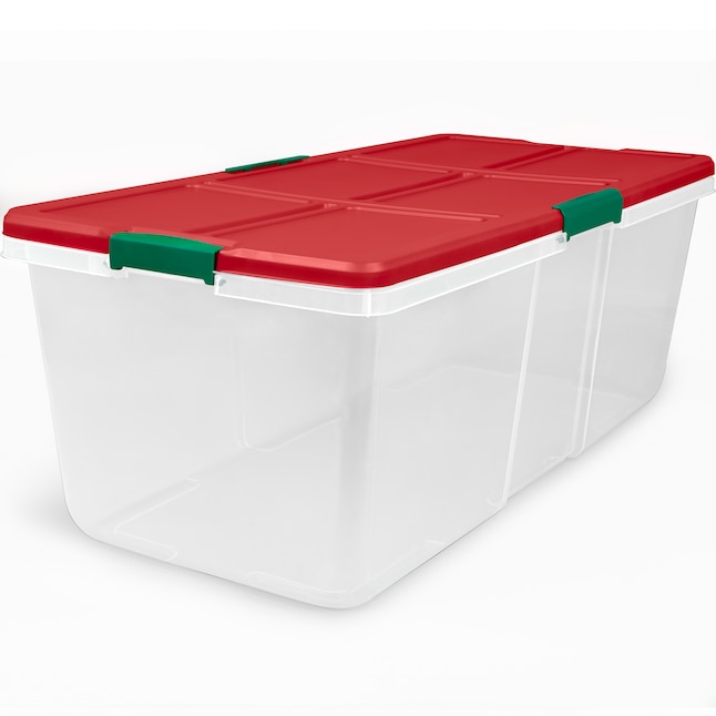 Hefty 18 gal Plastic Holiday Latched Storage Tote, Red 