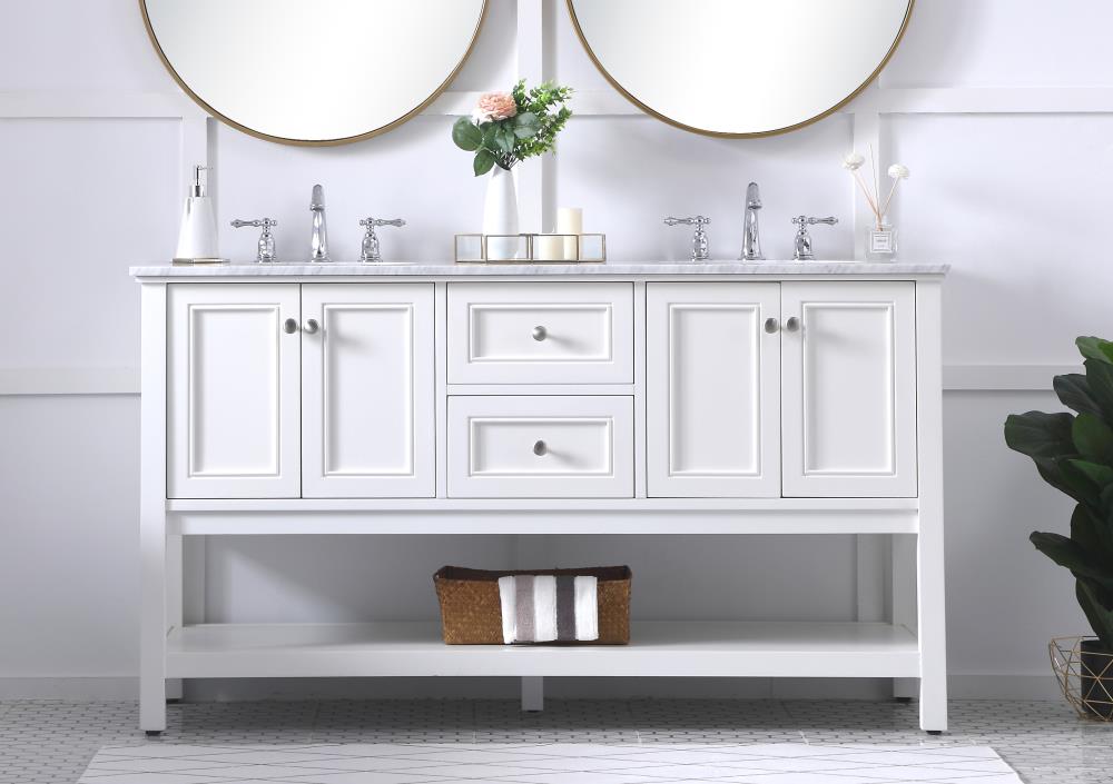 White Double Sink Freestanding Vanity with Marble Top