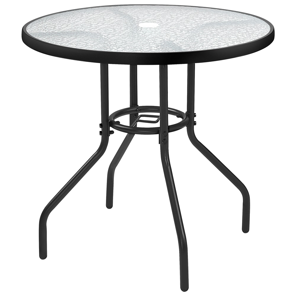 Yaheetech - Black Round Tempered Glass Top Bistro Table Coffee Table with Umbrella Hole