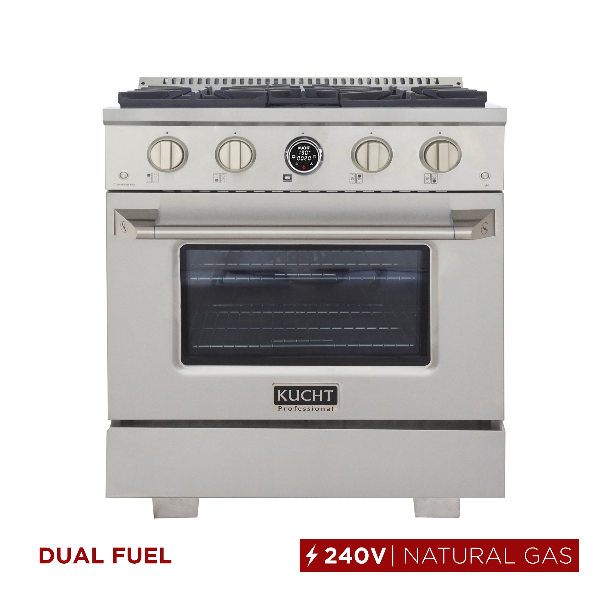 Kucht KXP30-SS 30-in Deep recessed 4 burners Convection Oven Freestanding Dual Fuel Range ( Stainless Steel )