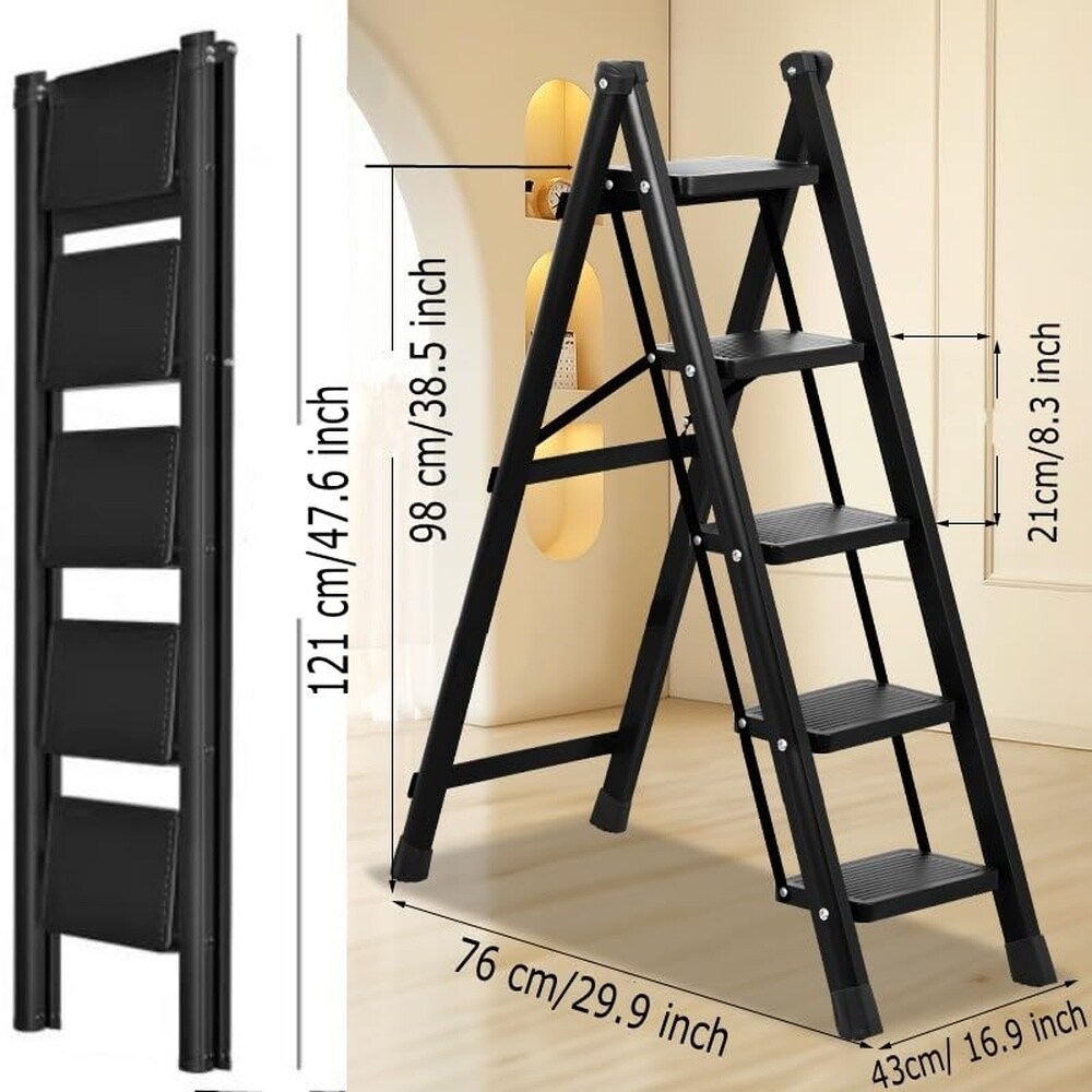 Oyezvary 5 Step Folding Portable Step Ladder with Anti Slip Wide Pedal ...