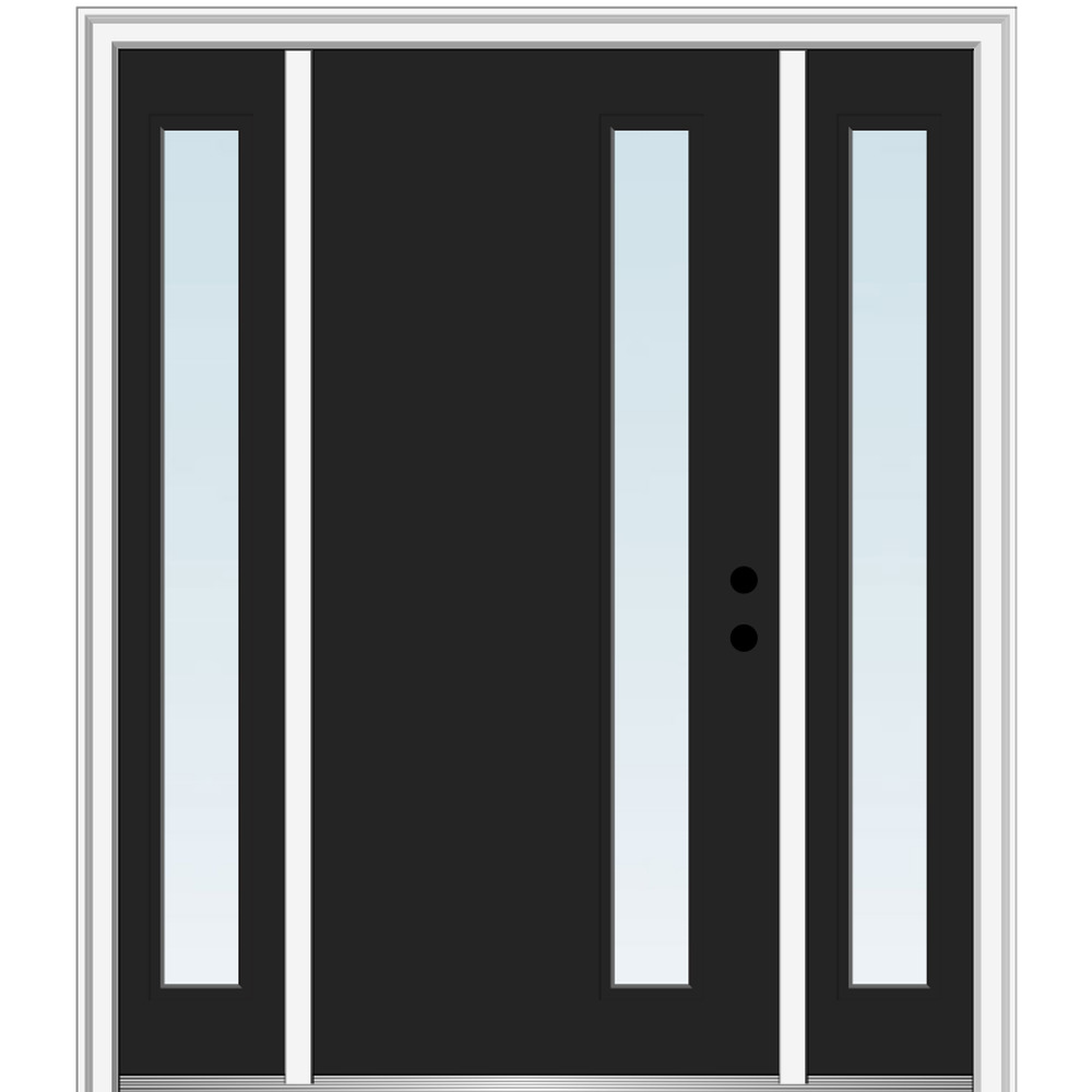 MMI DOOR ZZ348474L 60-in x 80-in x 6-9/16-in Fiberglass Pulse lite Left-hand inswing Black Painted Prehung Front Door with Sidelights with Brickmould Insulating core