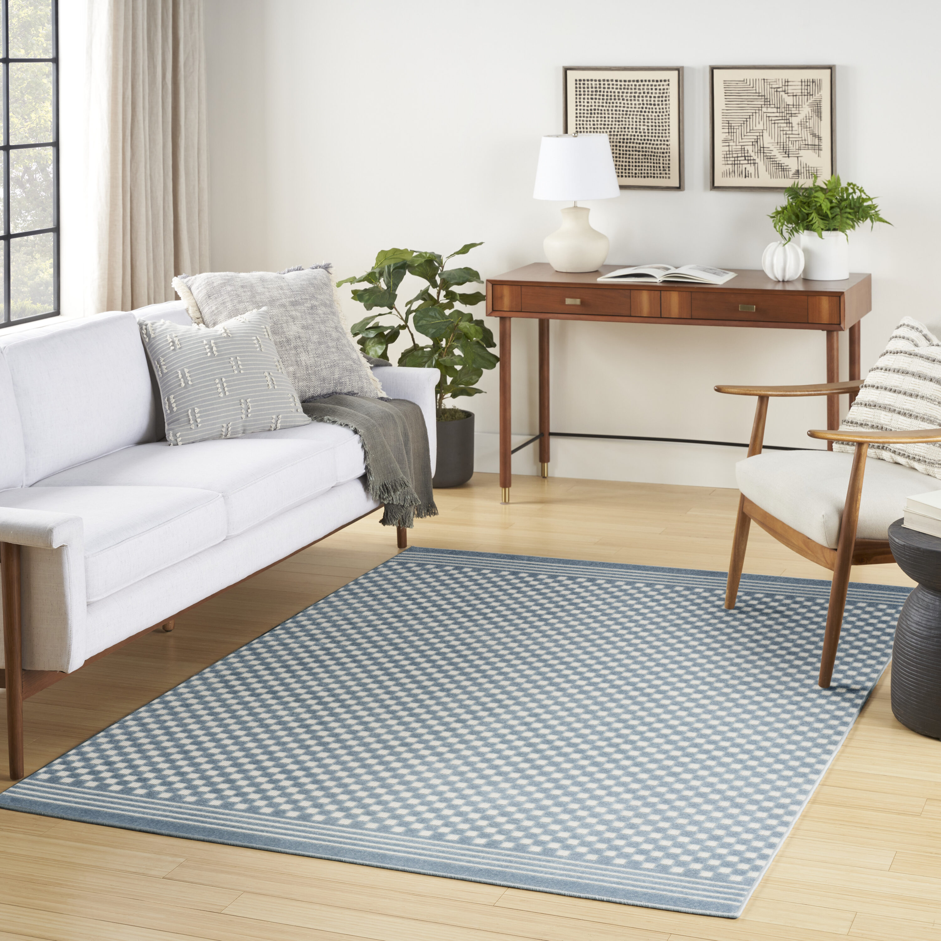 Nourison Home 099446983268 Casual 7 x 9 (ft) Polypropylene Blue Rectangular Indoor Geometric Area rug
