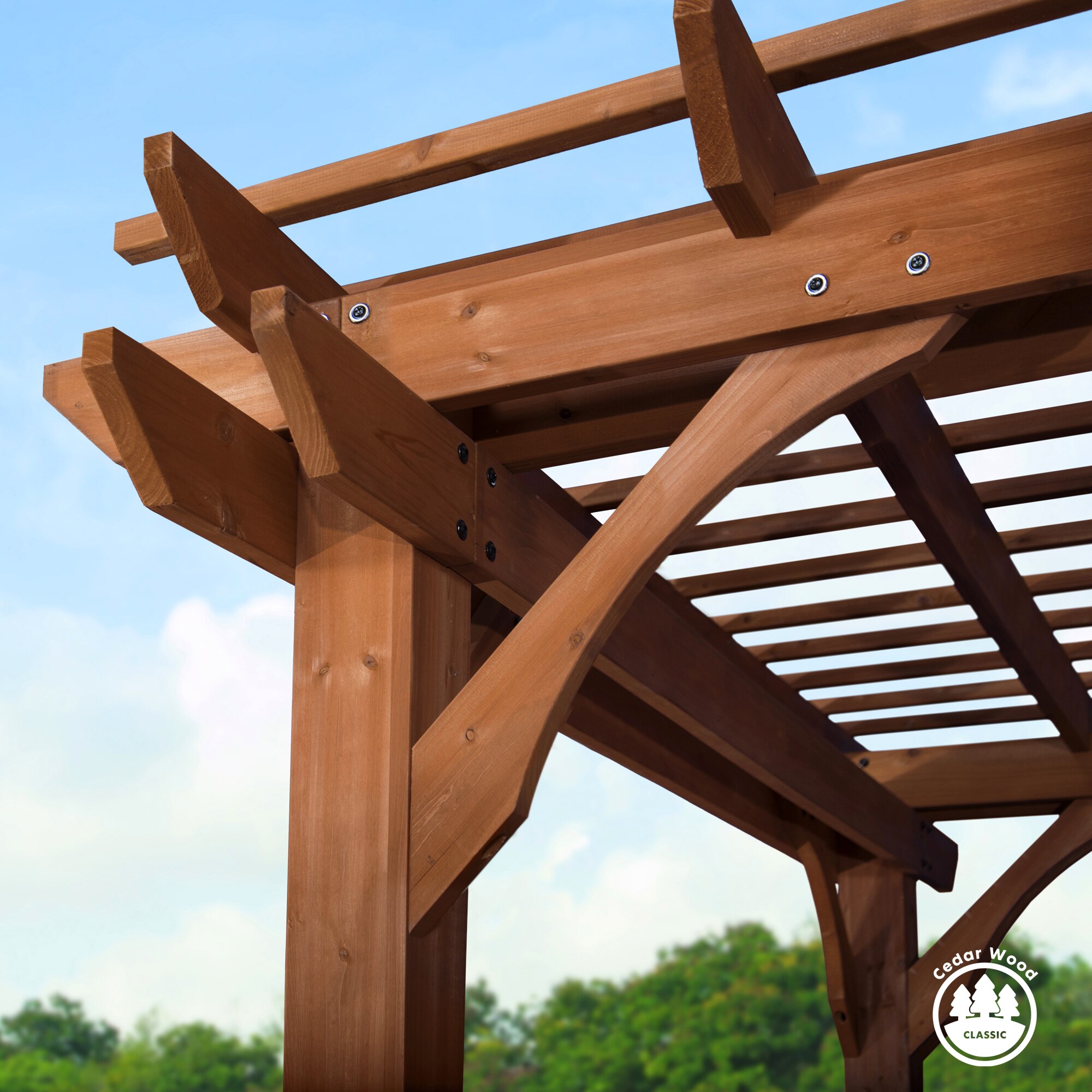 Cedar Wood 10' x 10' Outdoor Pergola with Sculptured Beams