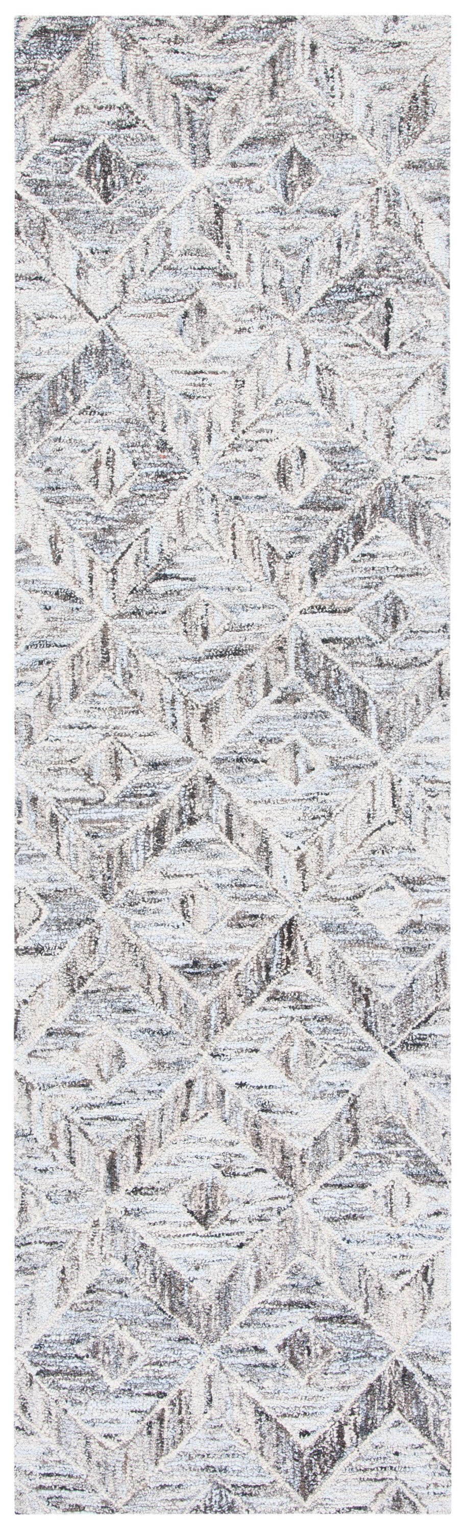 Handmade Abstract Gray and Beige Tufted Wool Rug - 27" x 7"