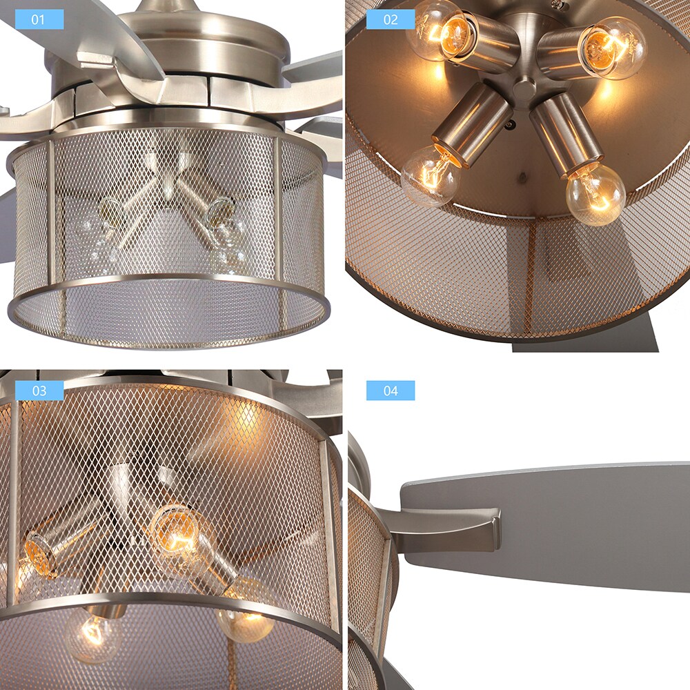 Sunrinx 52-in Brushed Nickel Indoor/Outdoor Ceiling Fan with Light 