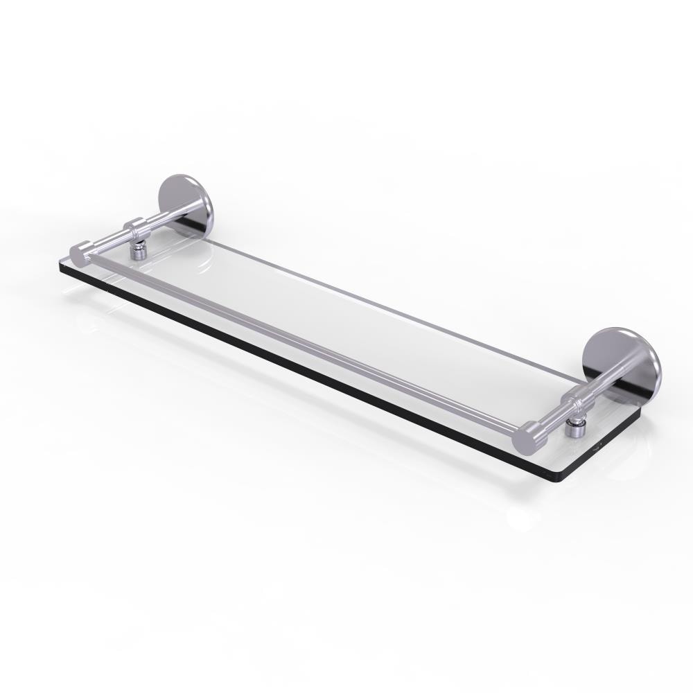 22 in. L x 8 in. H x 5 in. W 2-Tier Clear Glass Bathroom Shelf with Gallery  Rail in Satin Nickel