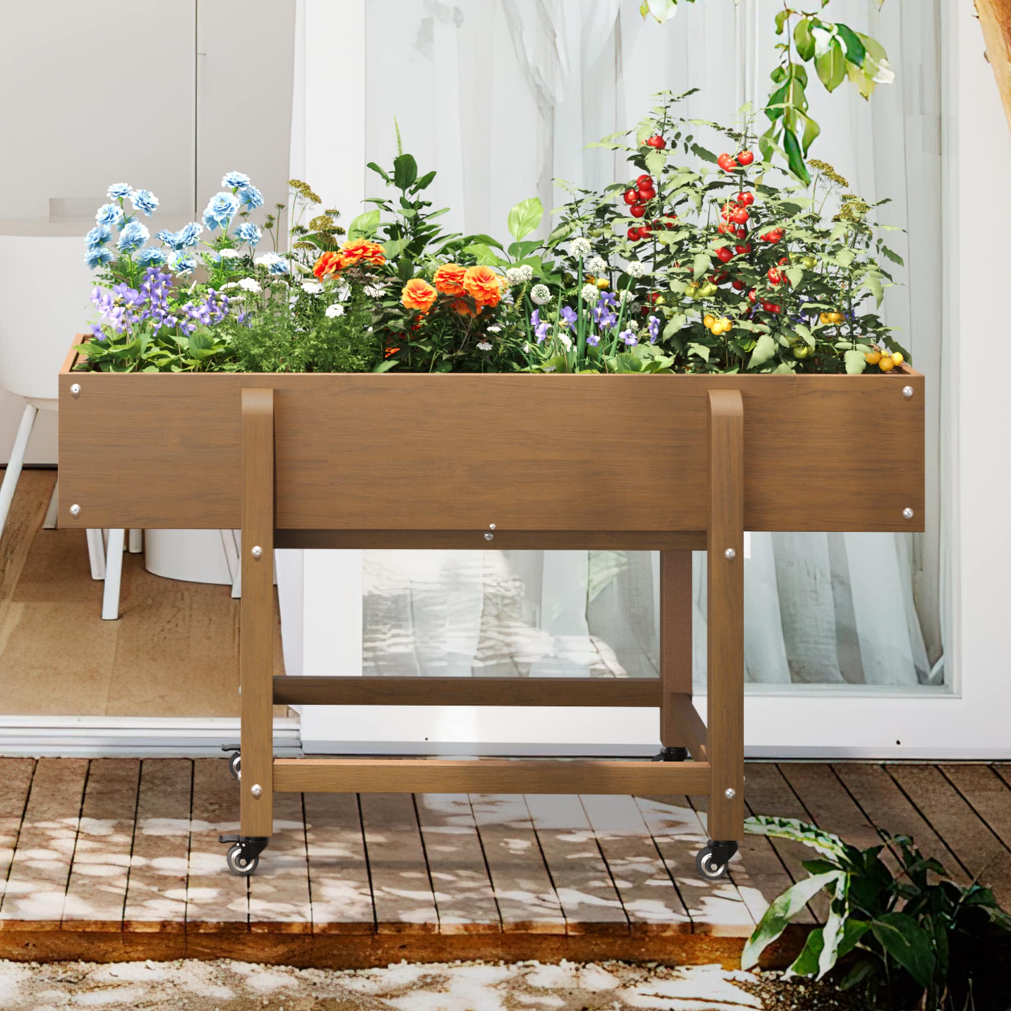 LUE BONA TX-005-01LS 16.7-in W x 48-in L x 28-in H Teak Brown Plastic Raised Planter Box