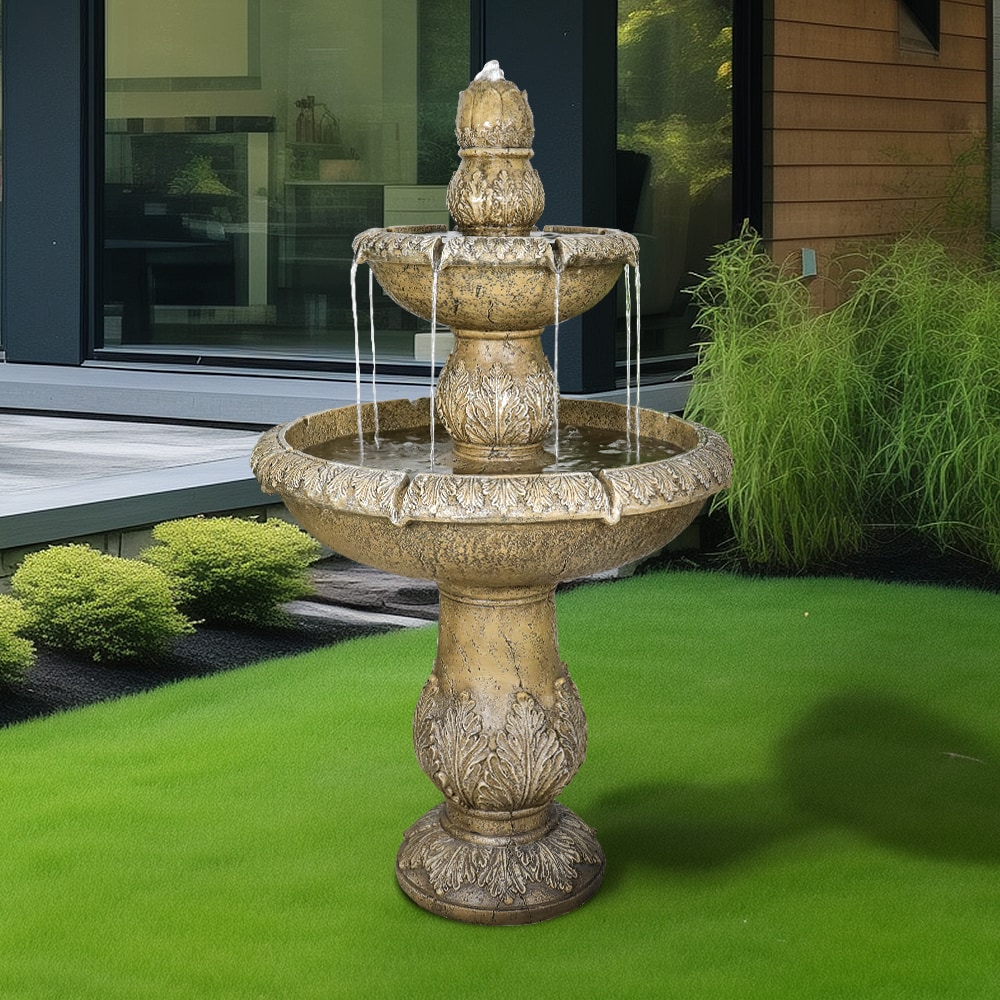 Watnature 47.2-in H Concrete Water Tiered Outdoor Fountain with ...