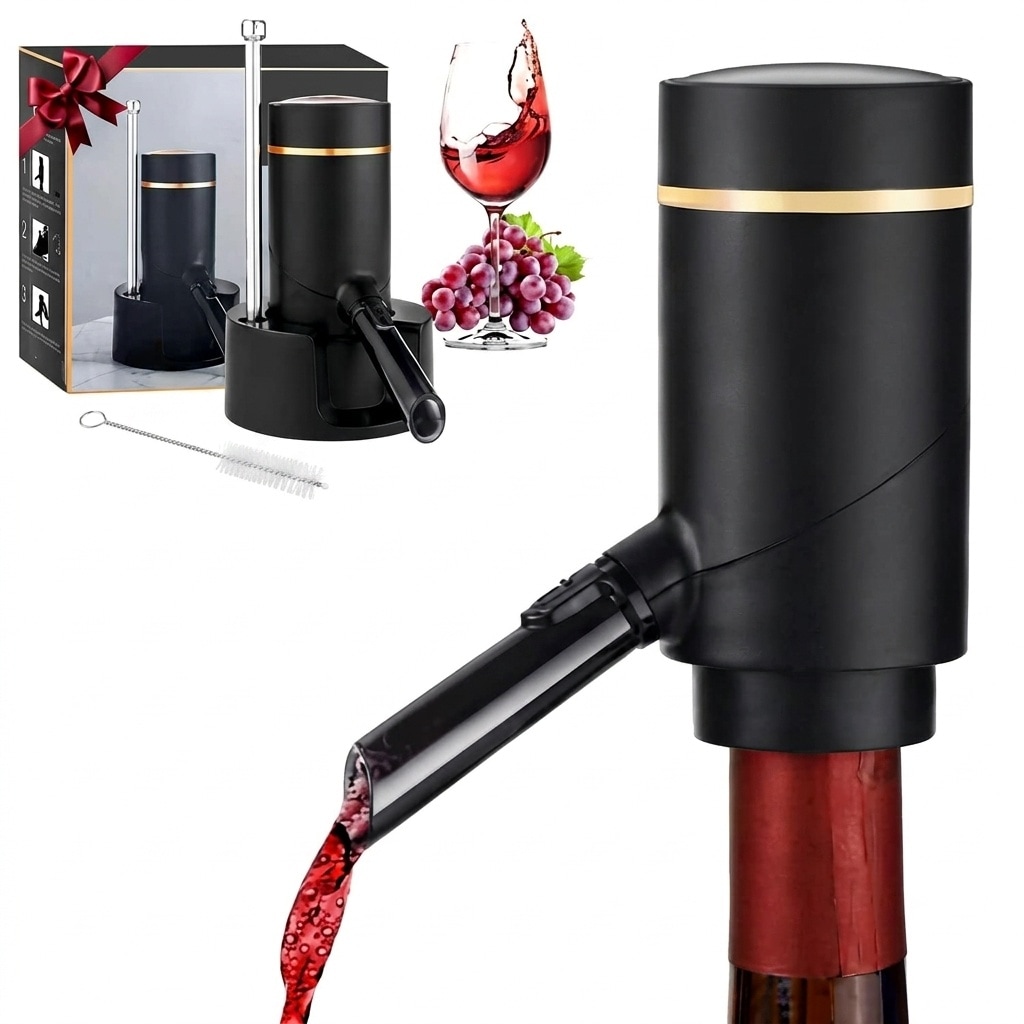 Etokfoks  Stainless Steel Electric Wine Aerator Decanter with Stand Base Automatic Dispenser Built in Pourer 1 Piece