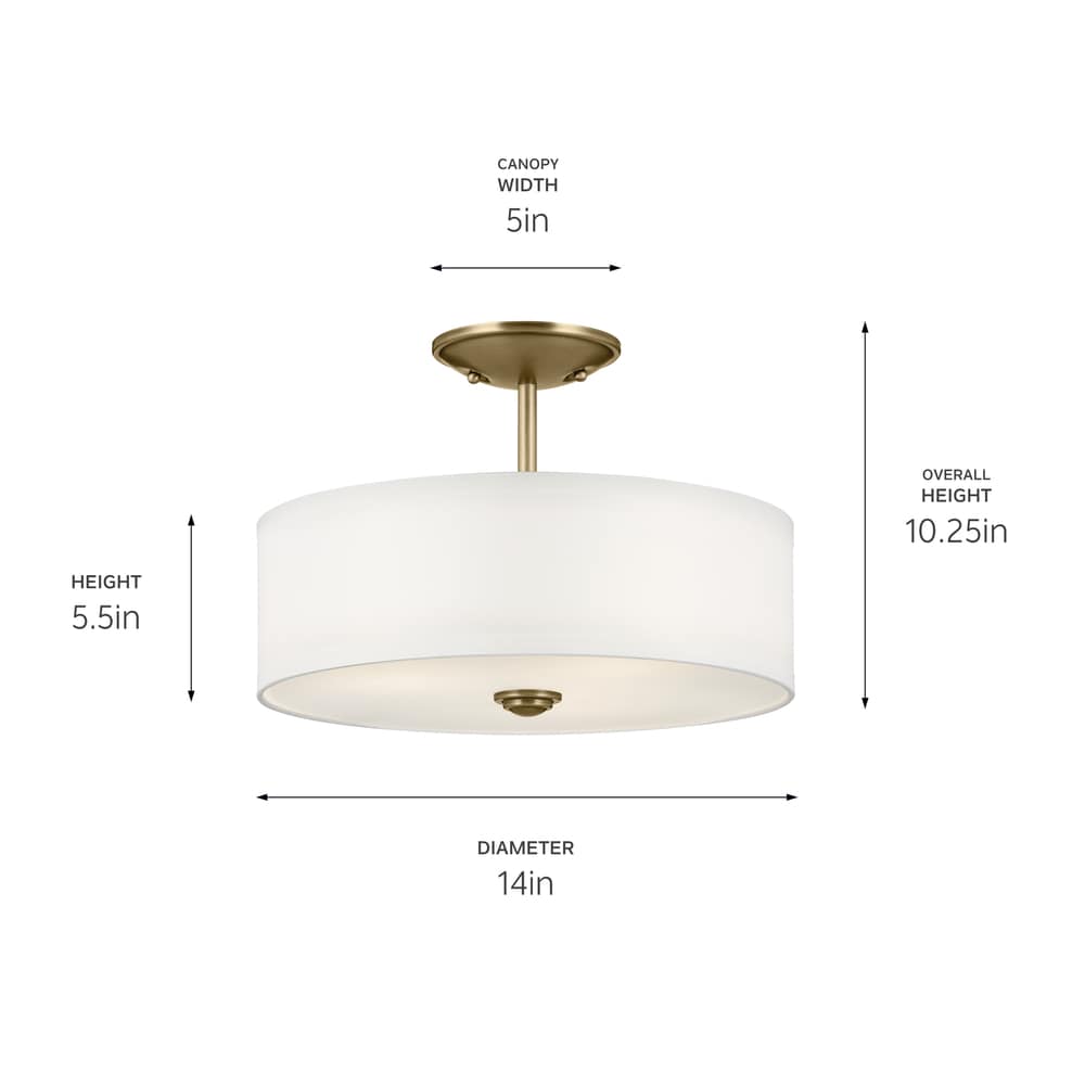 Natural Brass 14" 3-Light Semi-Flush Drum Ceiling Fixture