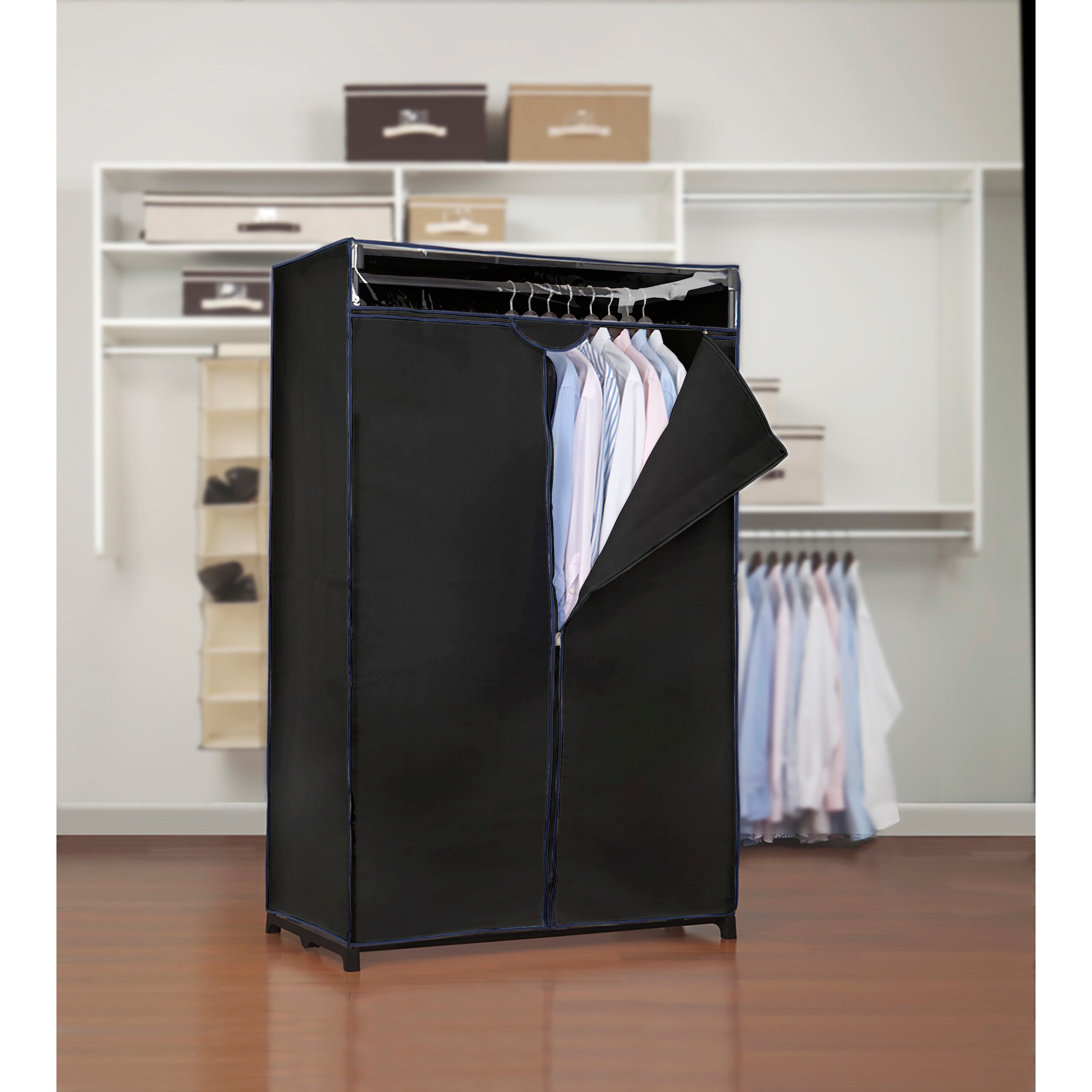 Simplify Black Steel Freestanding Clothing Rack with Non-Woven Cover ...