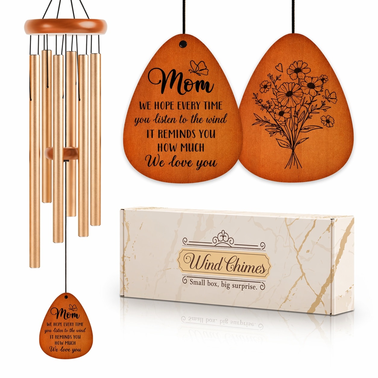 Aoibox -  36 in Wind Chime Gift for Mom with Flower Engraved Wind Sail 6 Thick Walled Golden Alum...