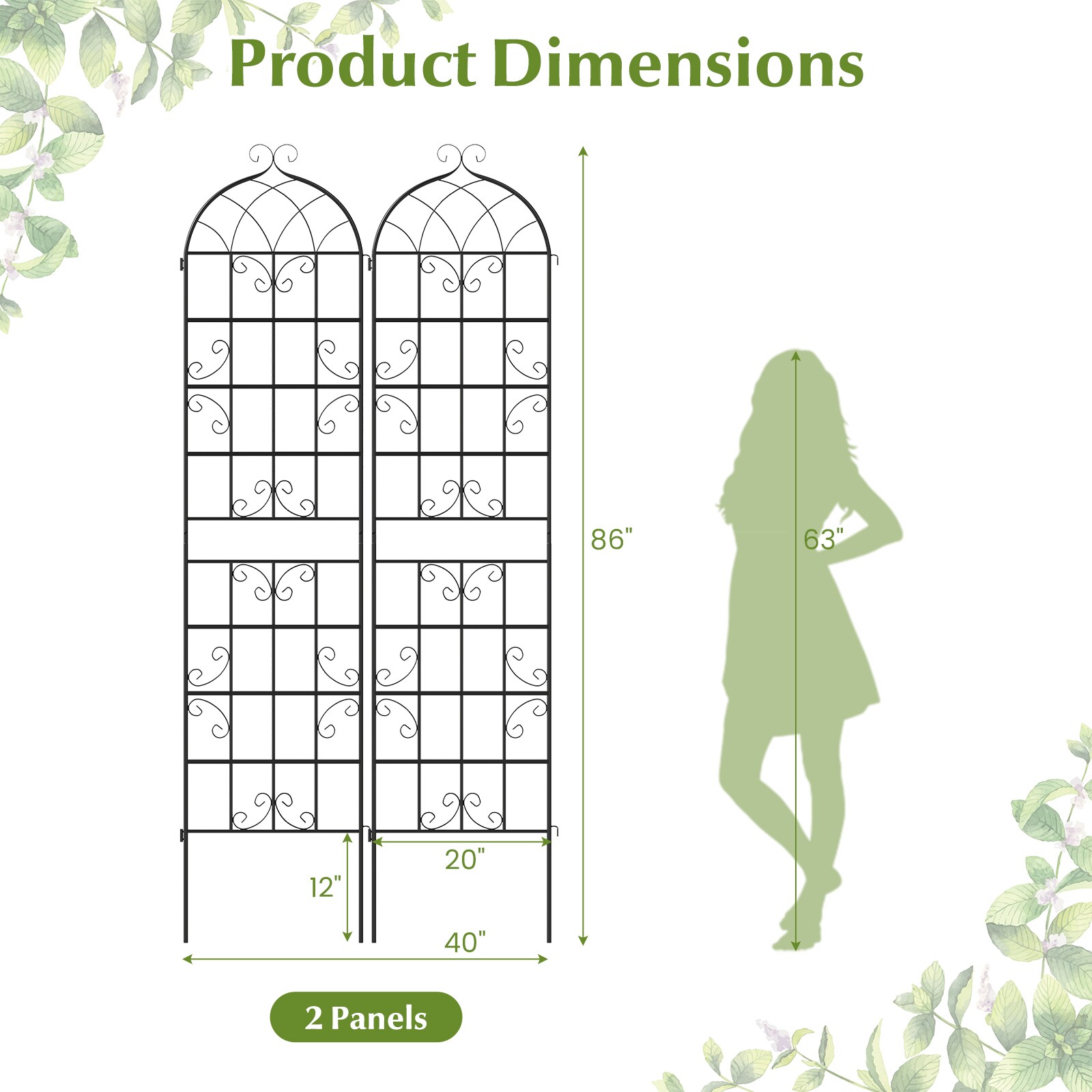 Slickblue 1.67 ft W x 7.17 ft H Black Powder-Coated Metal Garden ...
