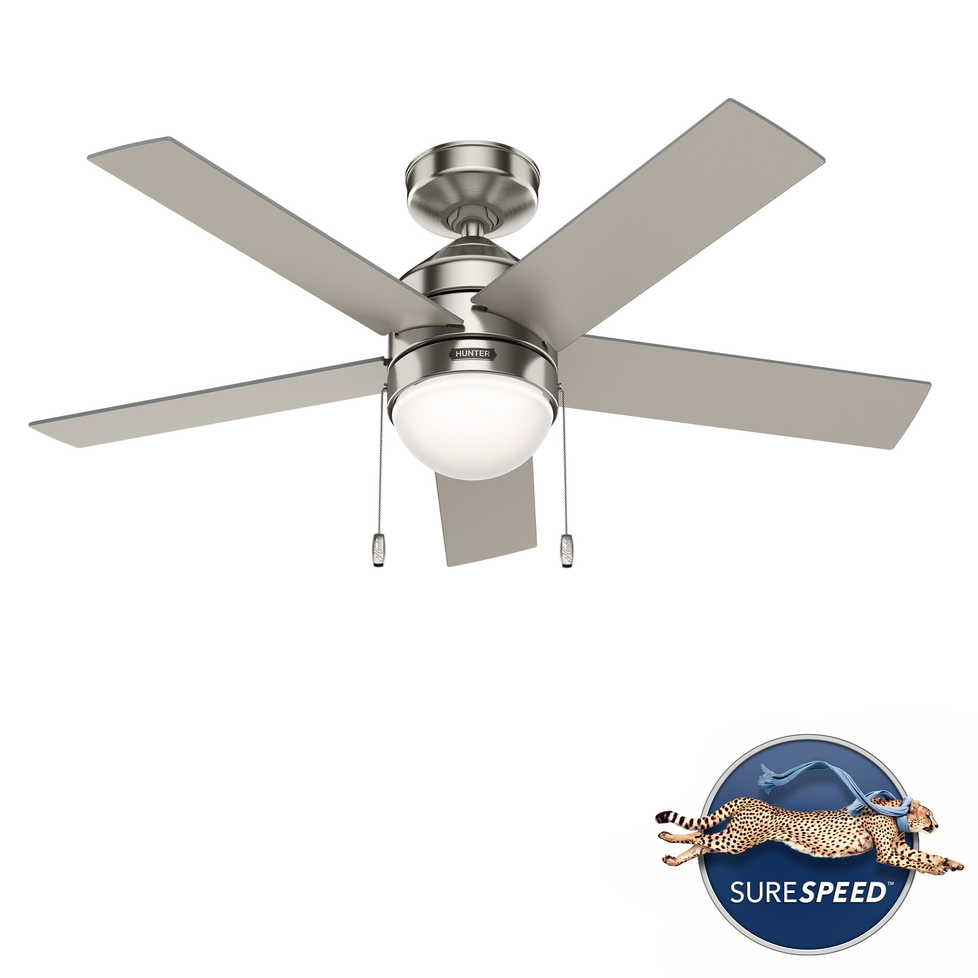 Hunter 51358 Rogers 44-in Brushed Nickel with Matte Nickel Blades Ceiling Fan With Light ( 5 -Blade )