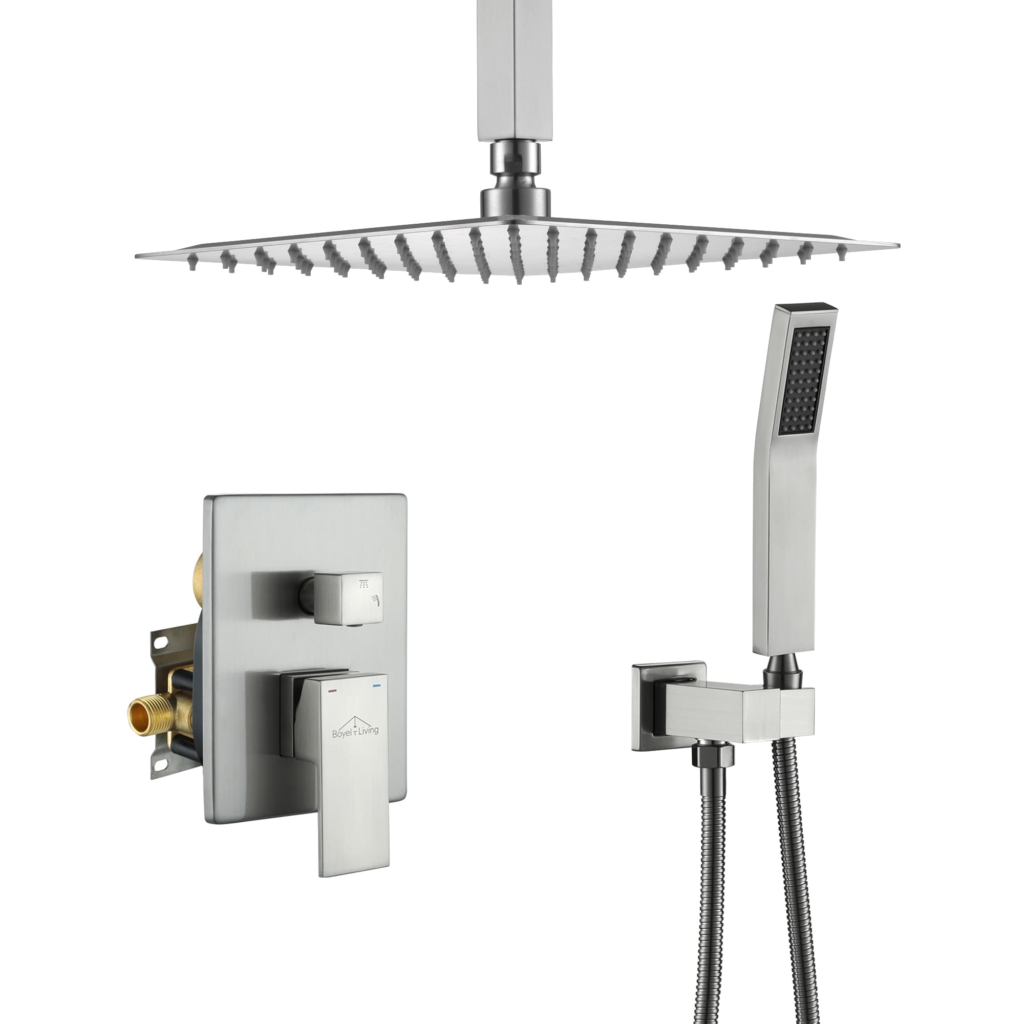 Clihome MS-A3806-10BN Brushed Nickel 10-in Dual Head Built-In Shower Faucet System with 2-way Diverter ( Pressure-balanced Valve Included )