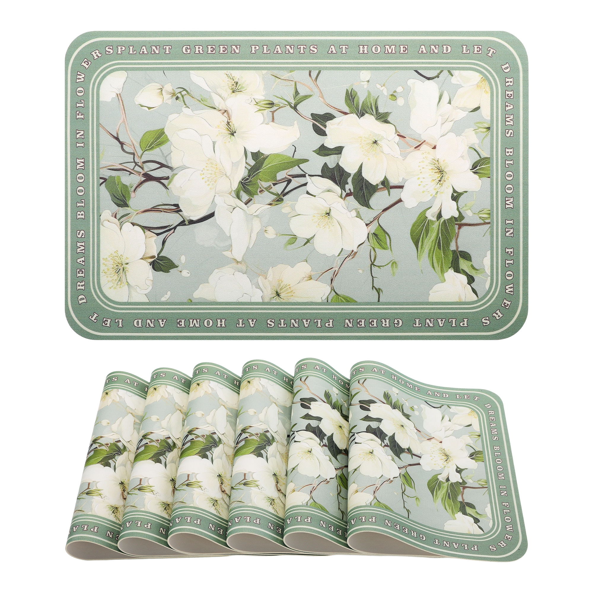 Unique Bargains Placemats 6pcs Leather Placemats for Kitchen Dining Table Decor Washable Waterproof Table Placemats Wipeable Table Mat 17.7x11.8inch Green