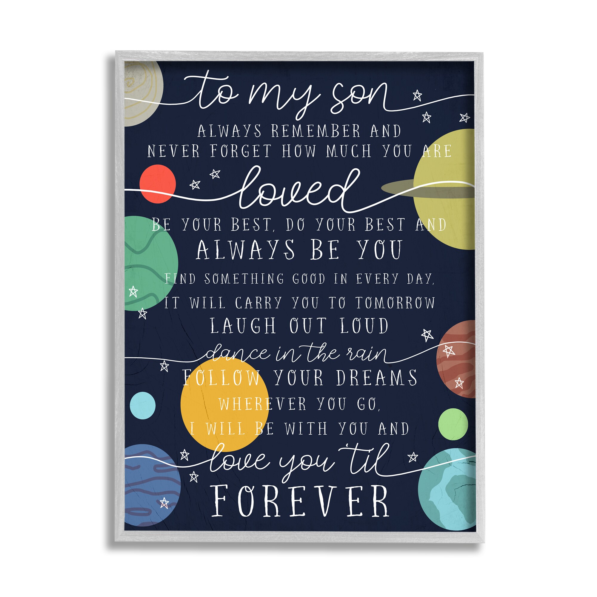 Stupell Industries AI-036-GFF-24X30 My Son Love You Forever Phrase Outer Space Daphne Polselli Wood Framed 30-in H x 24-in W Inspirational Canvas Print