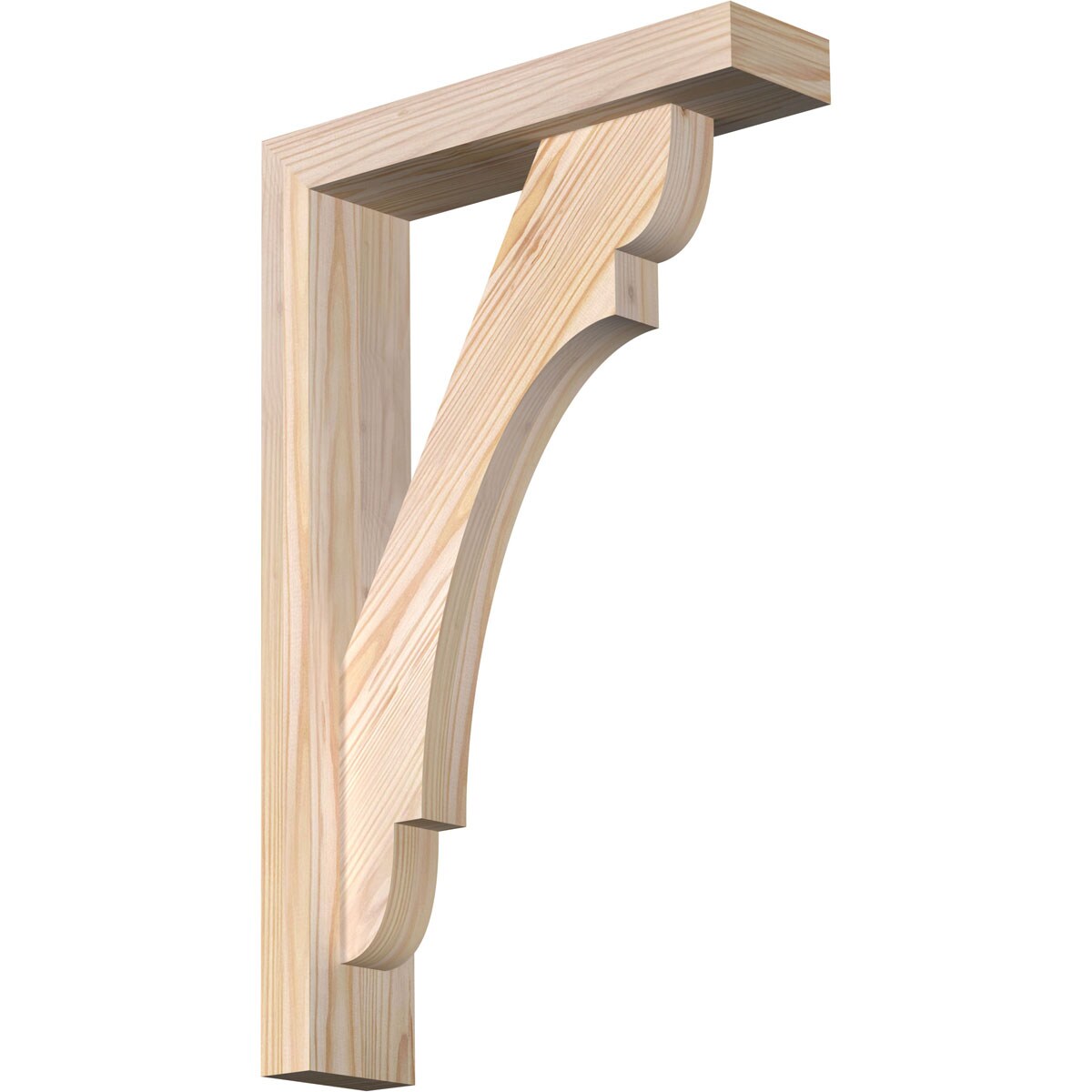 Ekena Millwork 1463707 Olympic Block Smooth Bracket with Offset Brace Douglas Fir Wood Standard Bracket