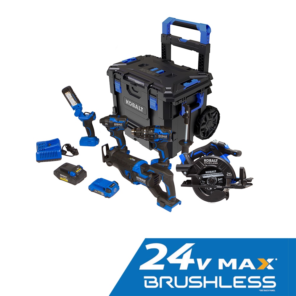 5-Tool Brushless Power Tool Combo Kit with Hard Case (2-Batteries Included and Charger Included) | - Kobalt KXLC 5124A-03
