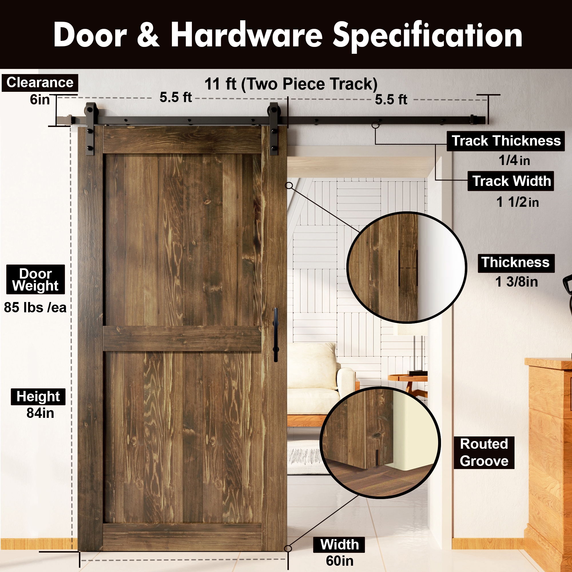 HOMACER YT1TGH132C-6084-H-WA Barn-Doors - View #7