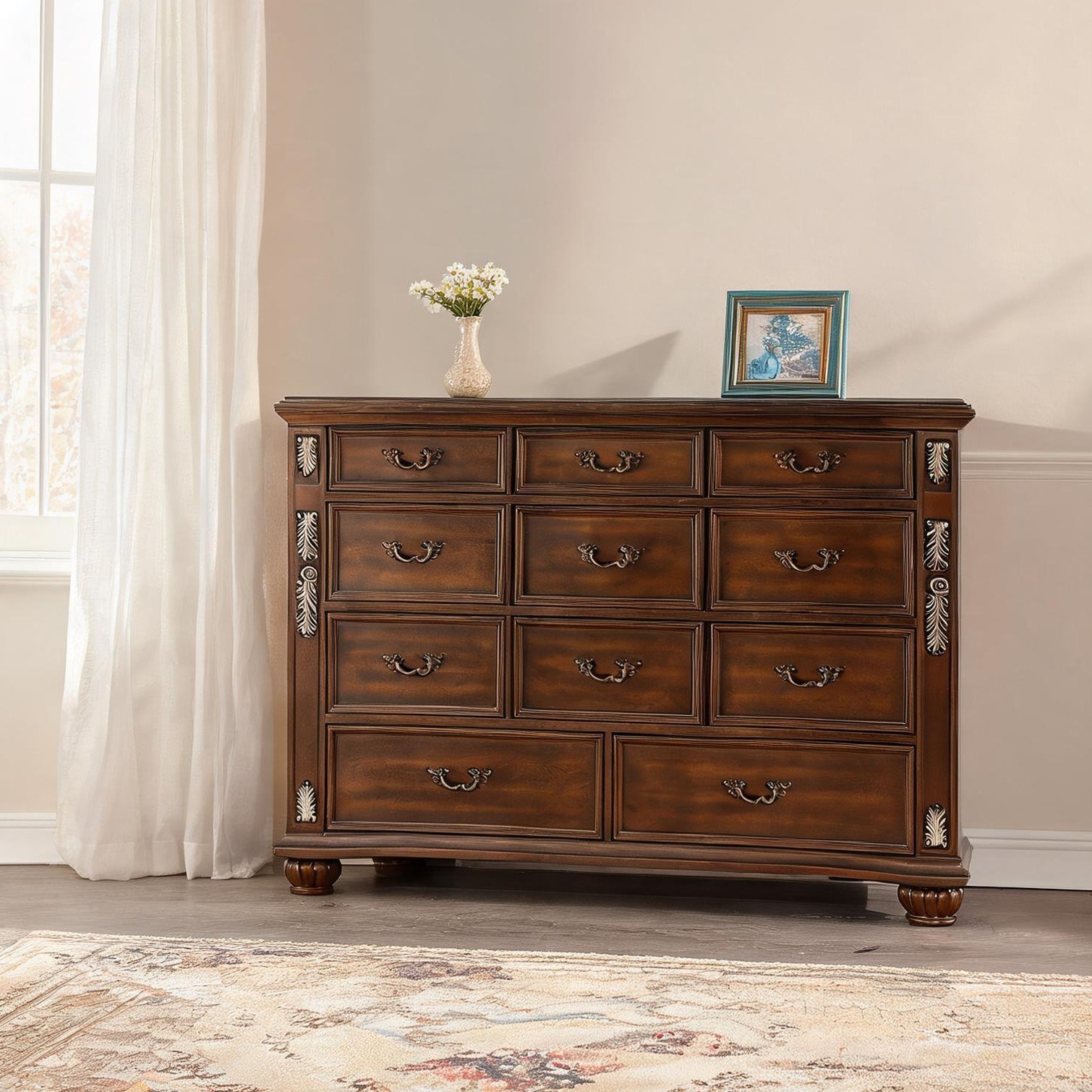 brown dresser with black hardware SUNCREAT Cherry Wood Double 67-Inch Modern Bedroom Storage Twenty-Two Drawers Rich Finish in the Dressers department at ikea dresser brown