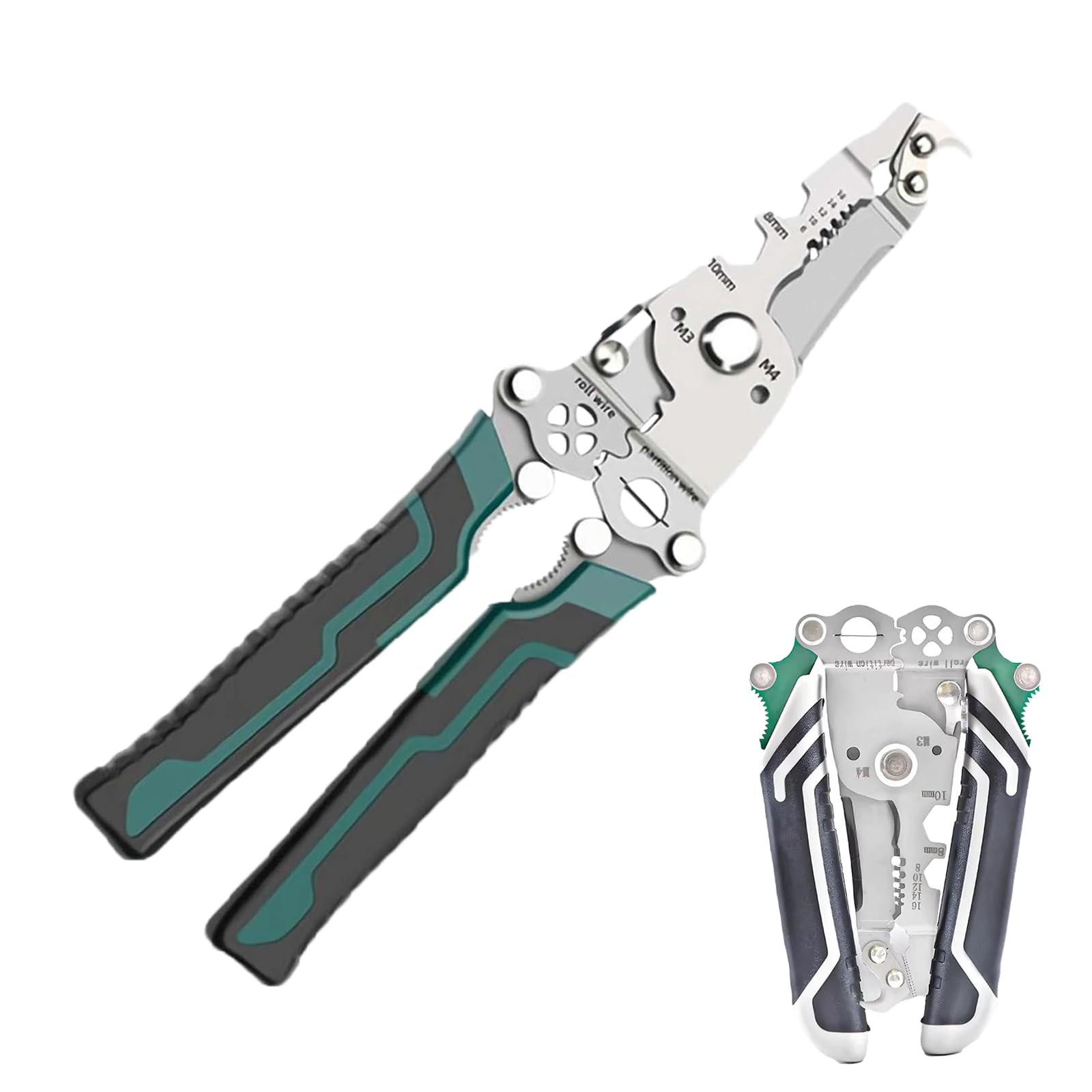 SenQWFa 18 in 1 Foldable Wire Stripper and Crimping Tool Multi Function Wire Stripping Pliers Wire Cutter Cable Stripper Wire Clippers Green